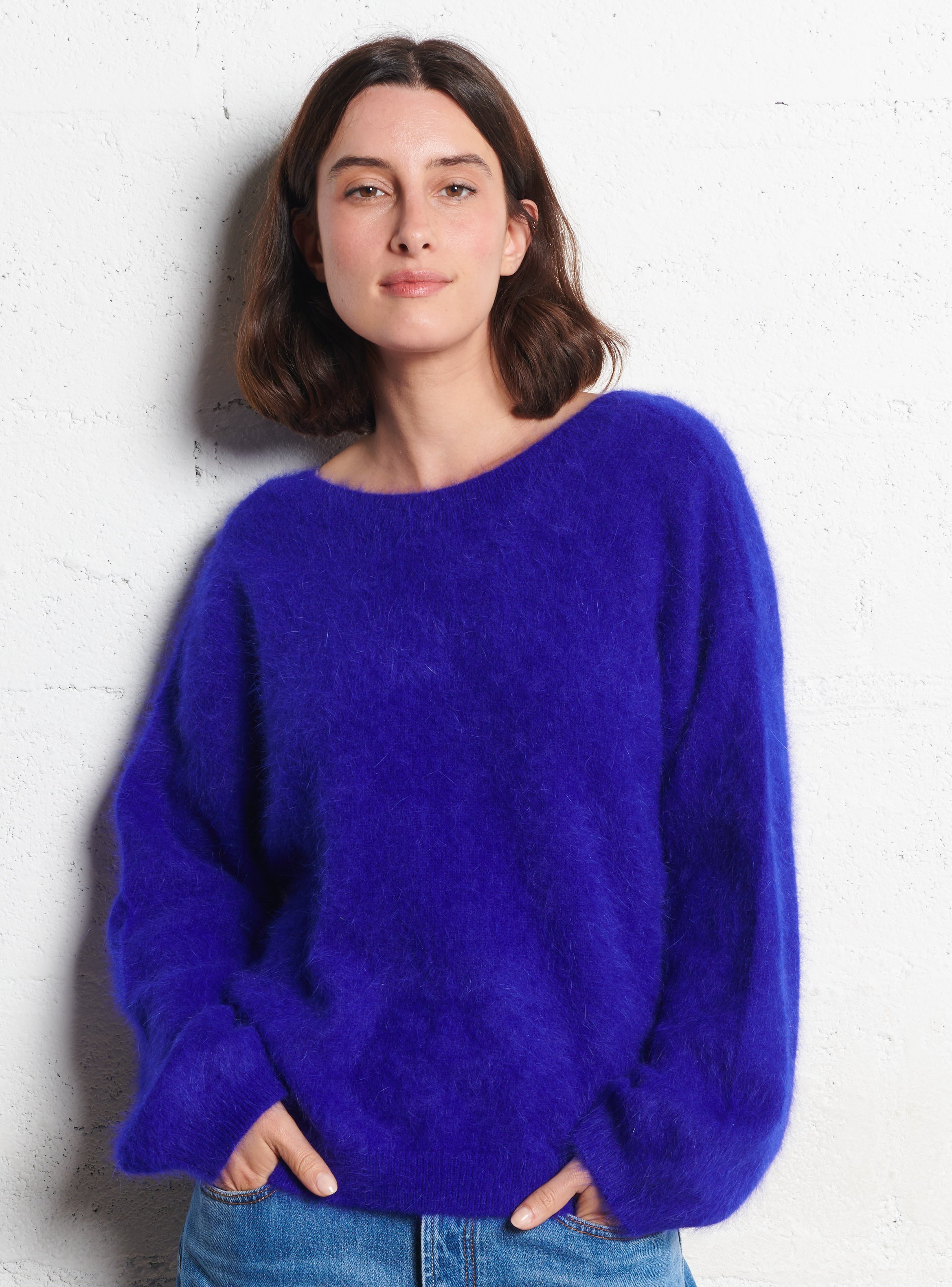 Pull devant dos ample en laine mélangée BELLEROSE Bleu