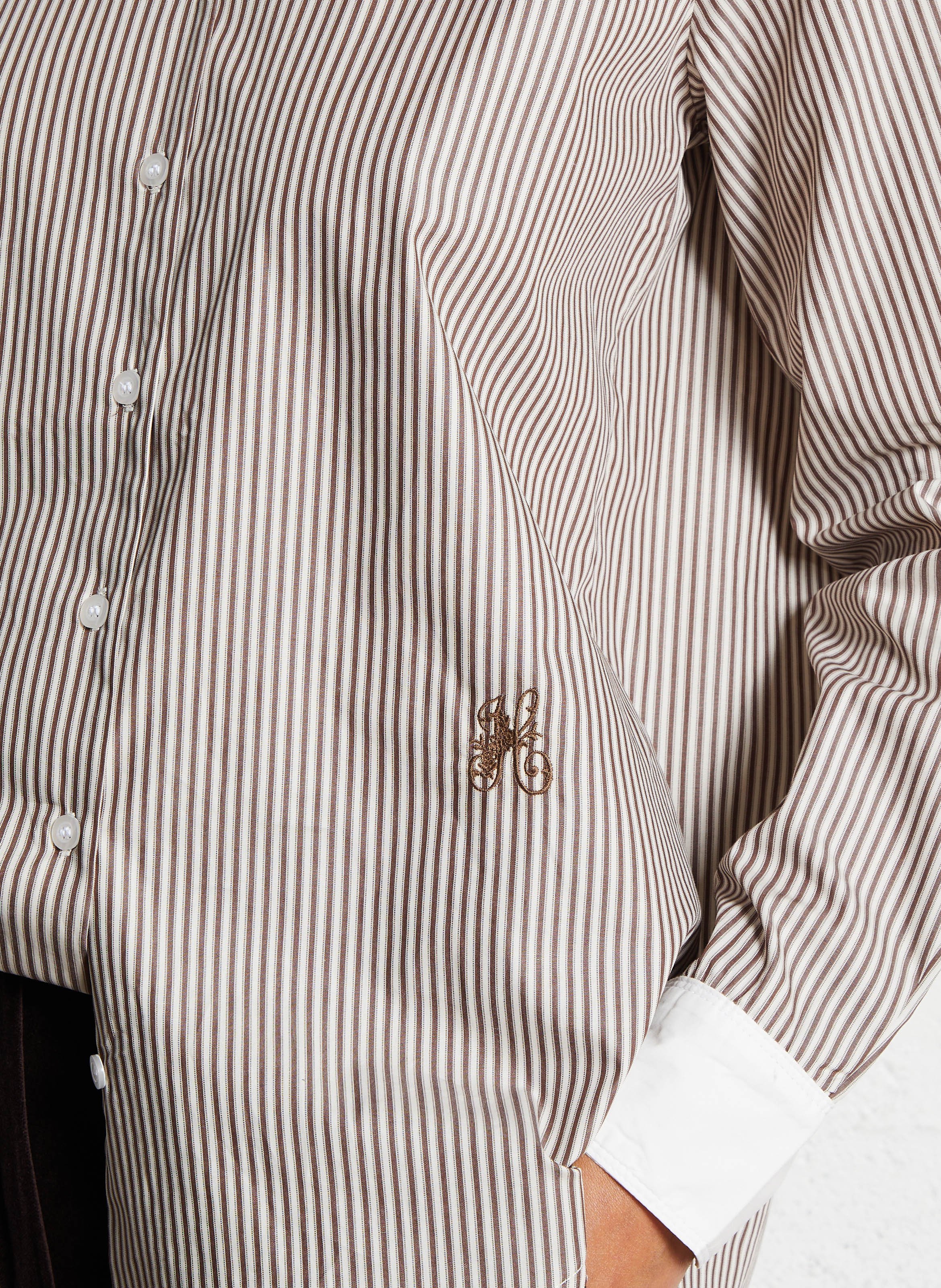 Loose-fit striped cotton shirt with round neck HOD PARIS Brown