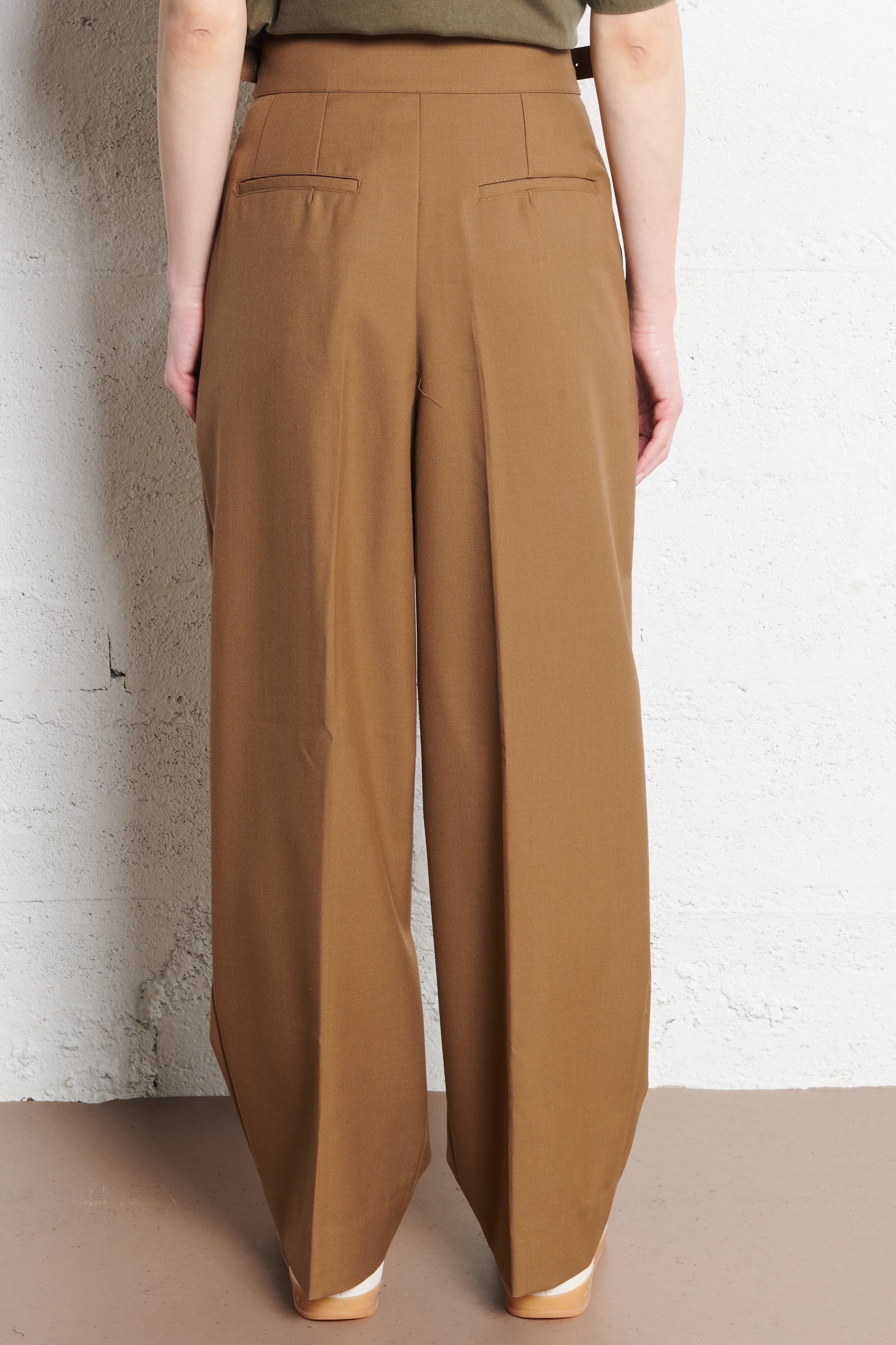 Broek met hoge taille en riem in effen kleur BERENICE Bruin