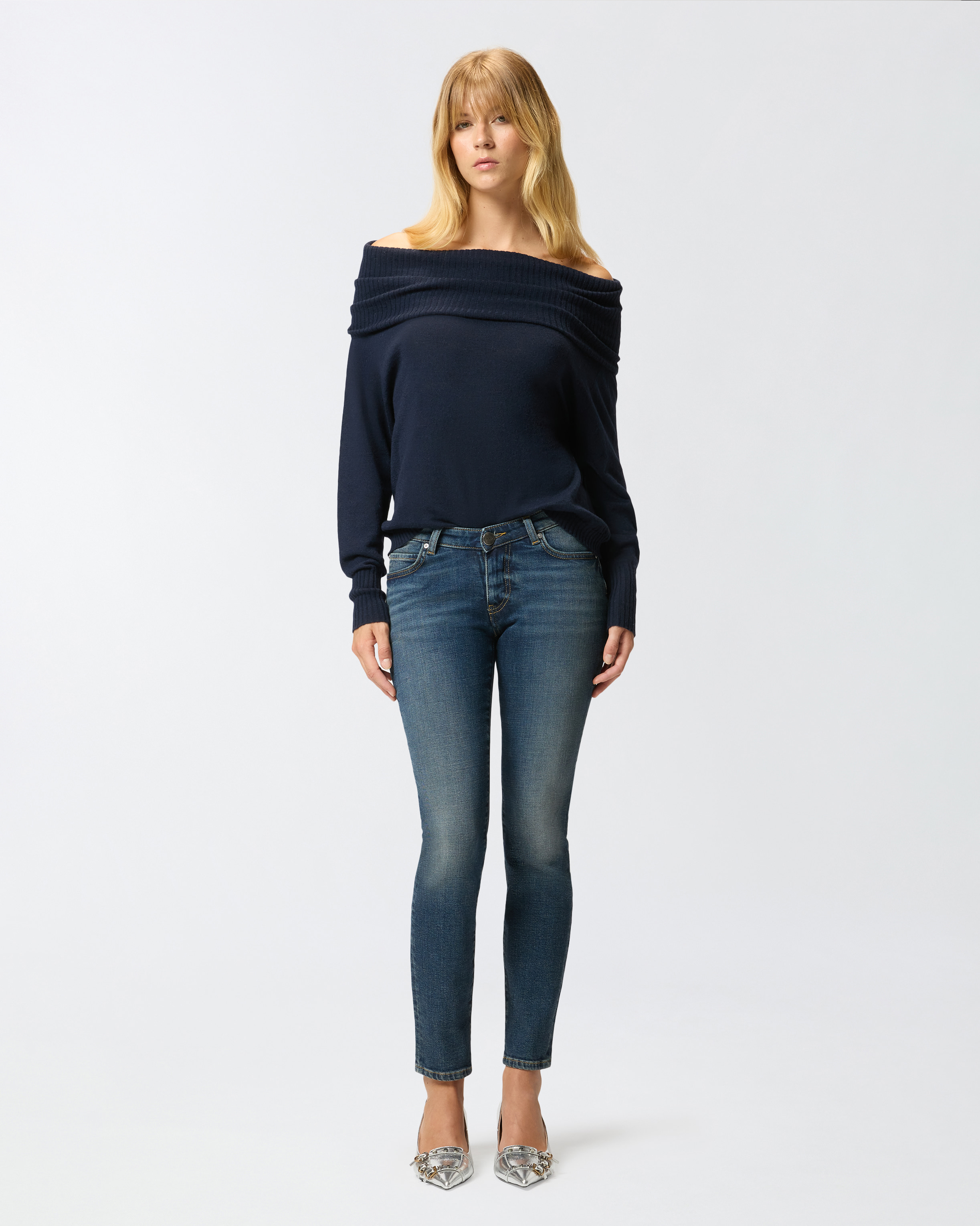 Long-sleeve off-the-shoulder sweater PINKO Blue