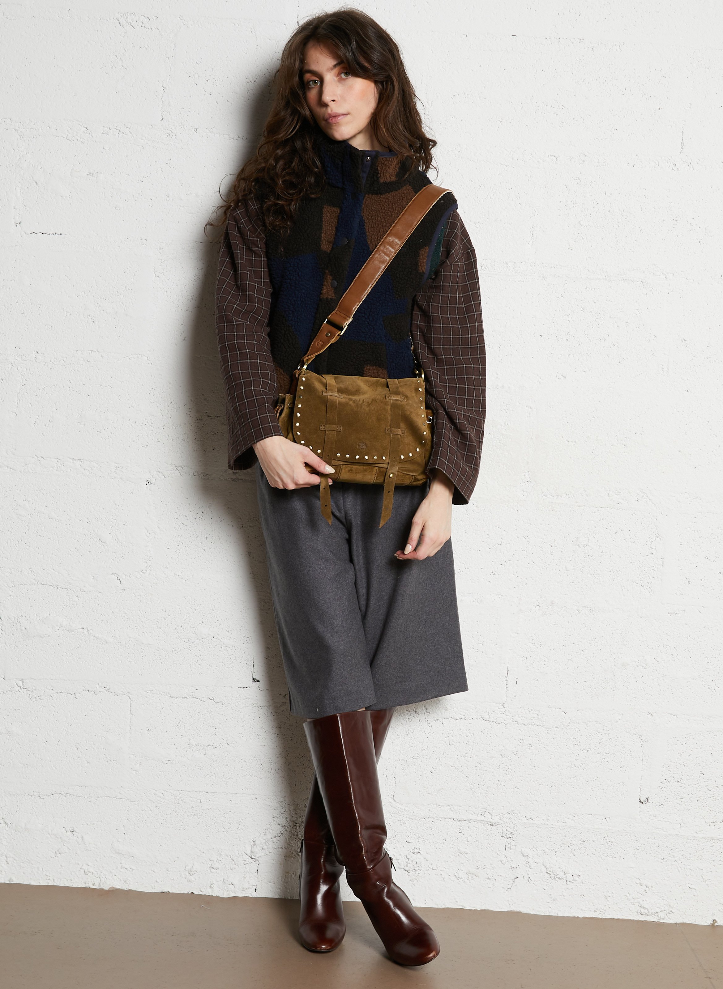 Leren schoudertas MILA LOUISE Beige