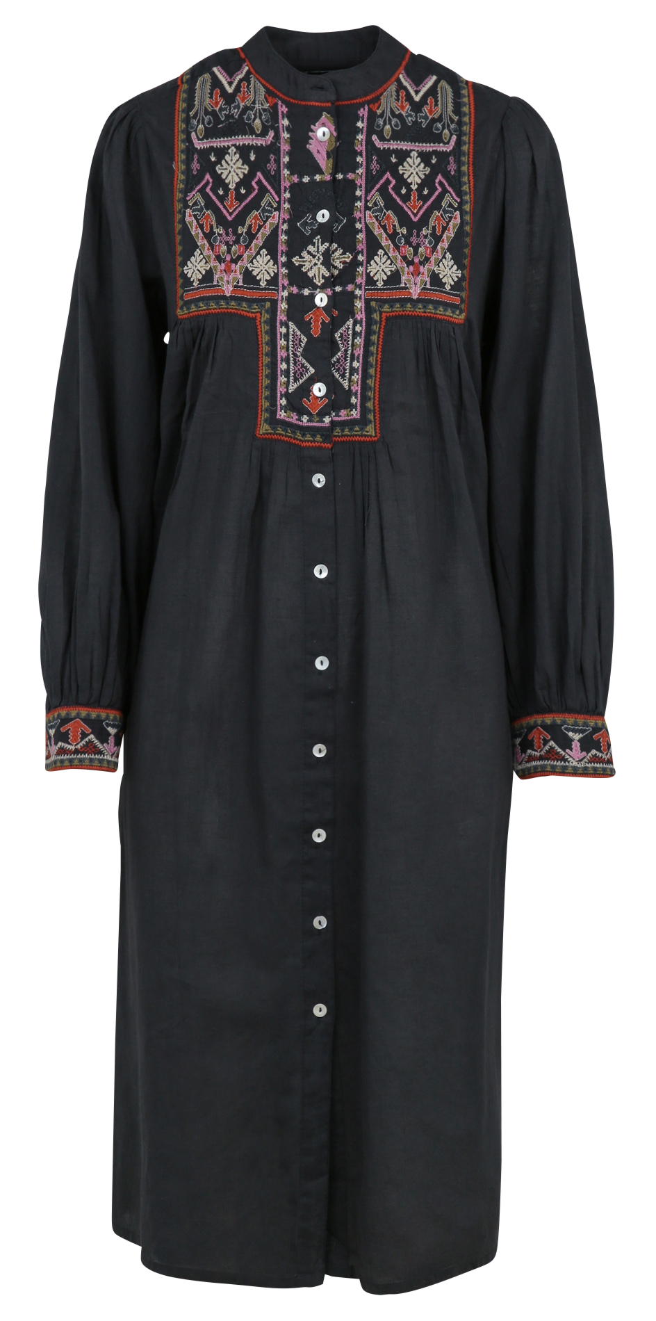 Robe midi ample à broderies en coton MKT Noir