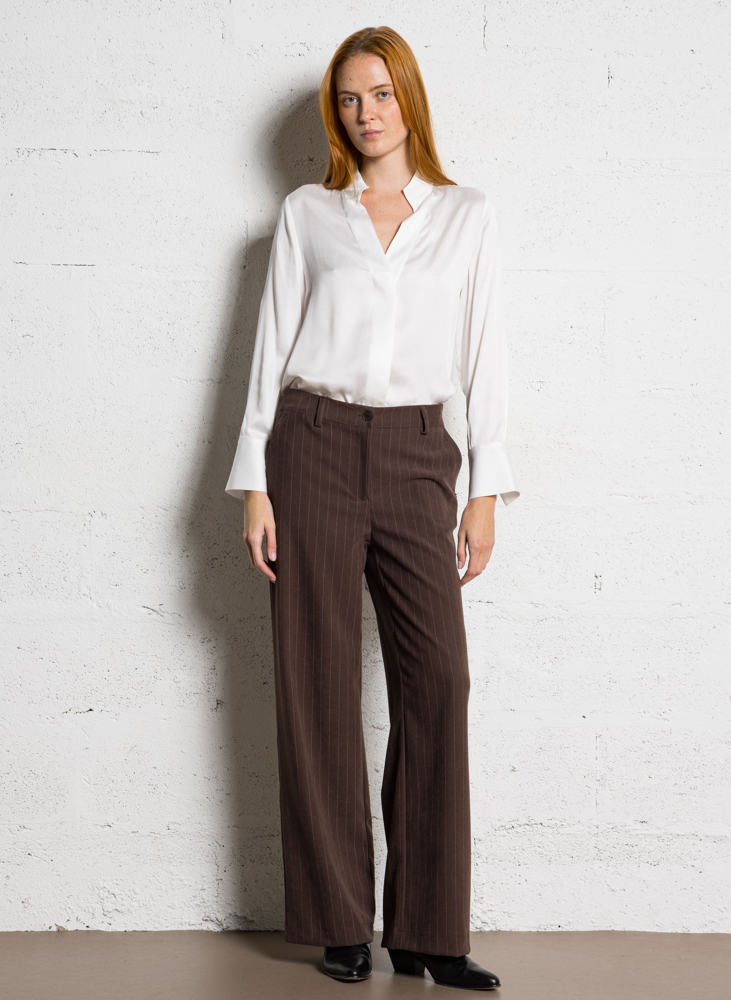 Pantalon large à rayures PLEASE Marron