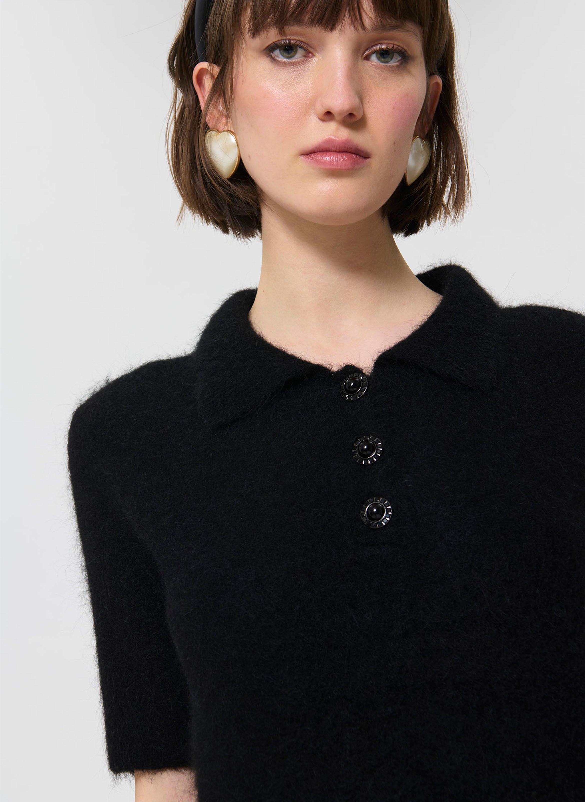 Straight polo in blended alpaca wool TARA JARMON Black