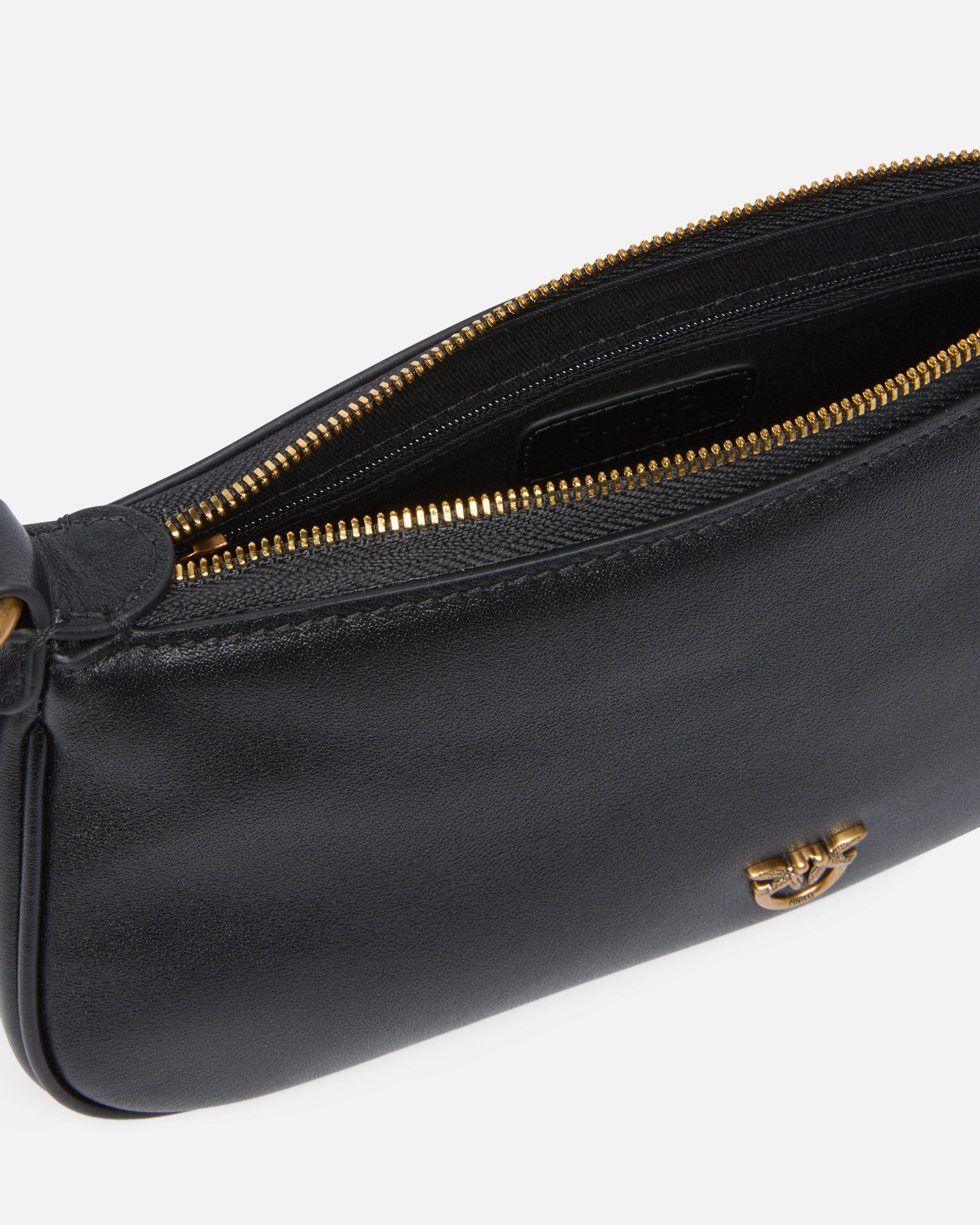 Mini leather half-moon baguette shoulder bag PINKO Black