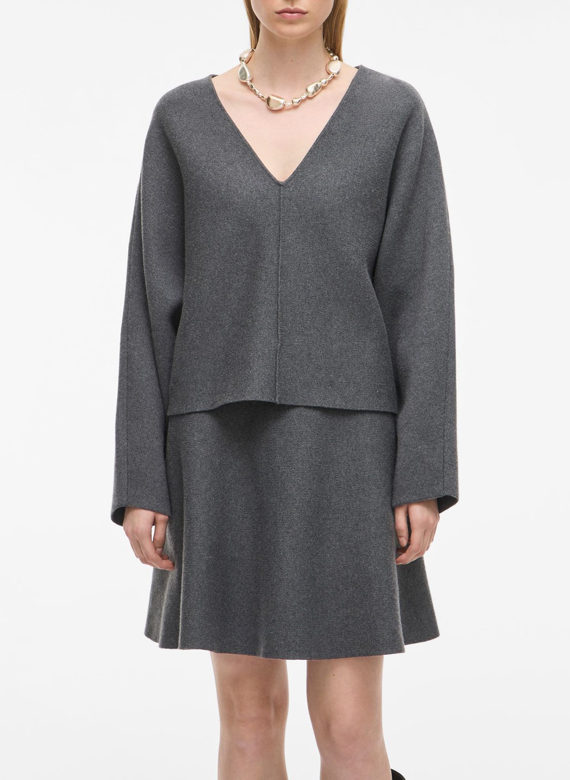 Pull oversize col V en coton et laine ROUGE EDIT Gris