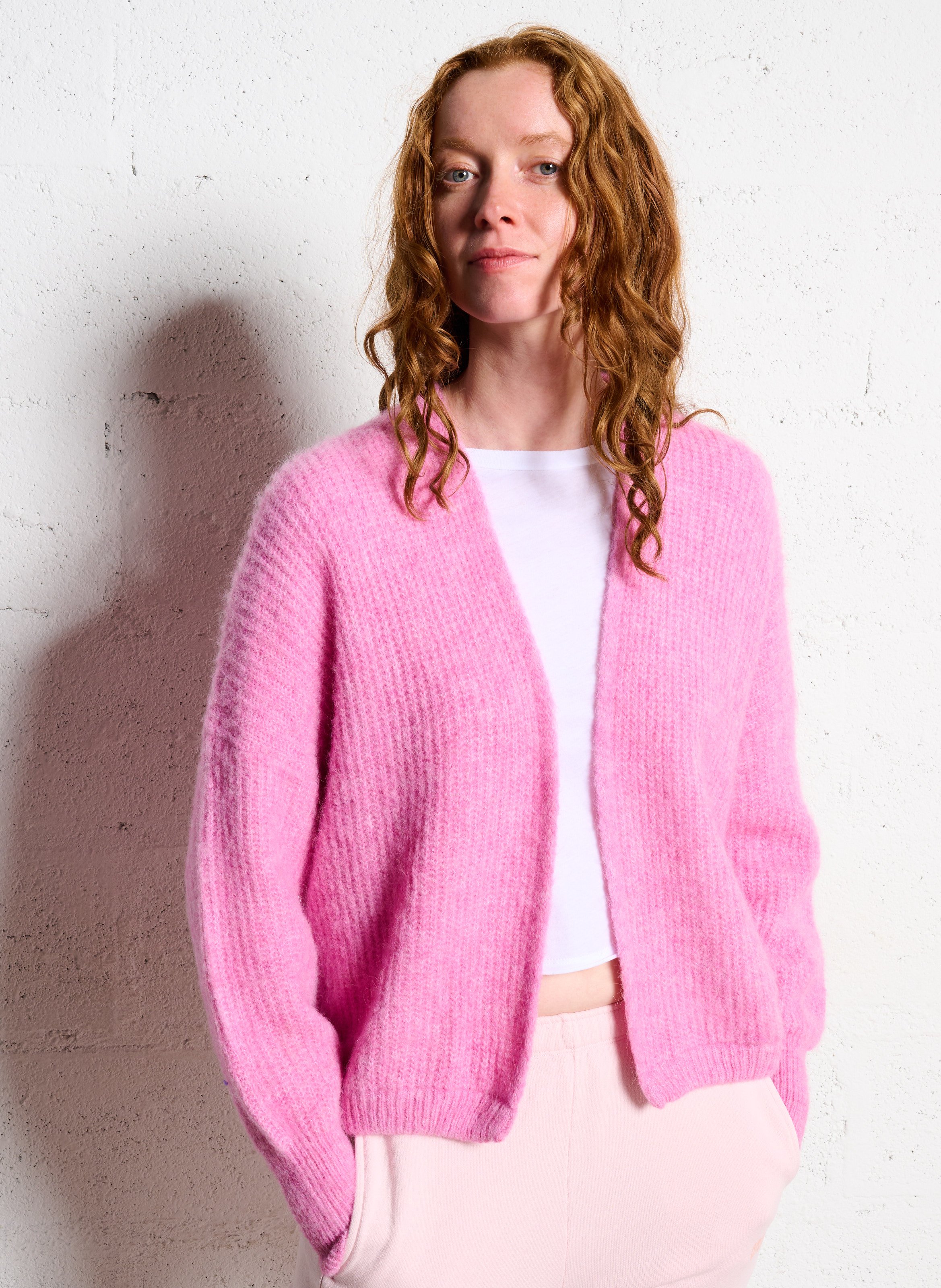 Open wool and alpaca blend cardigan AMERICAN VINTAGE Pink