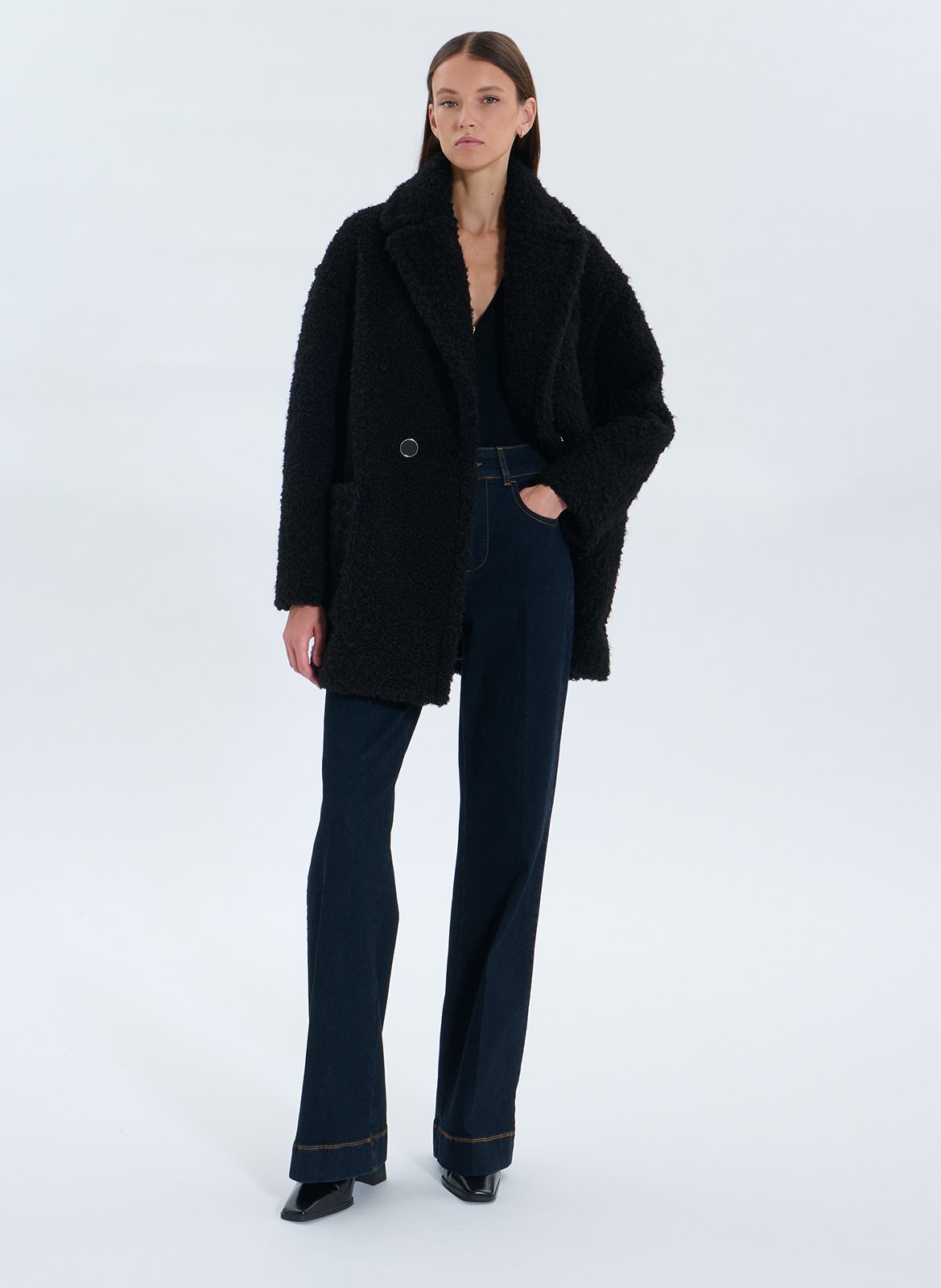 Mid-length coat in curly faux fur ZAPA Black
