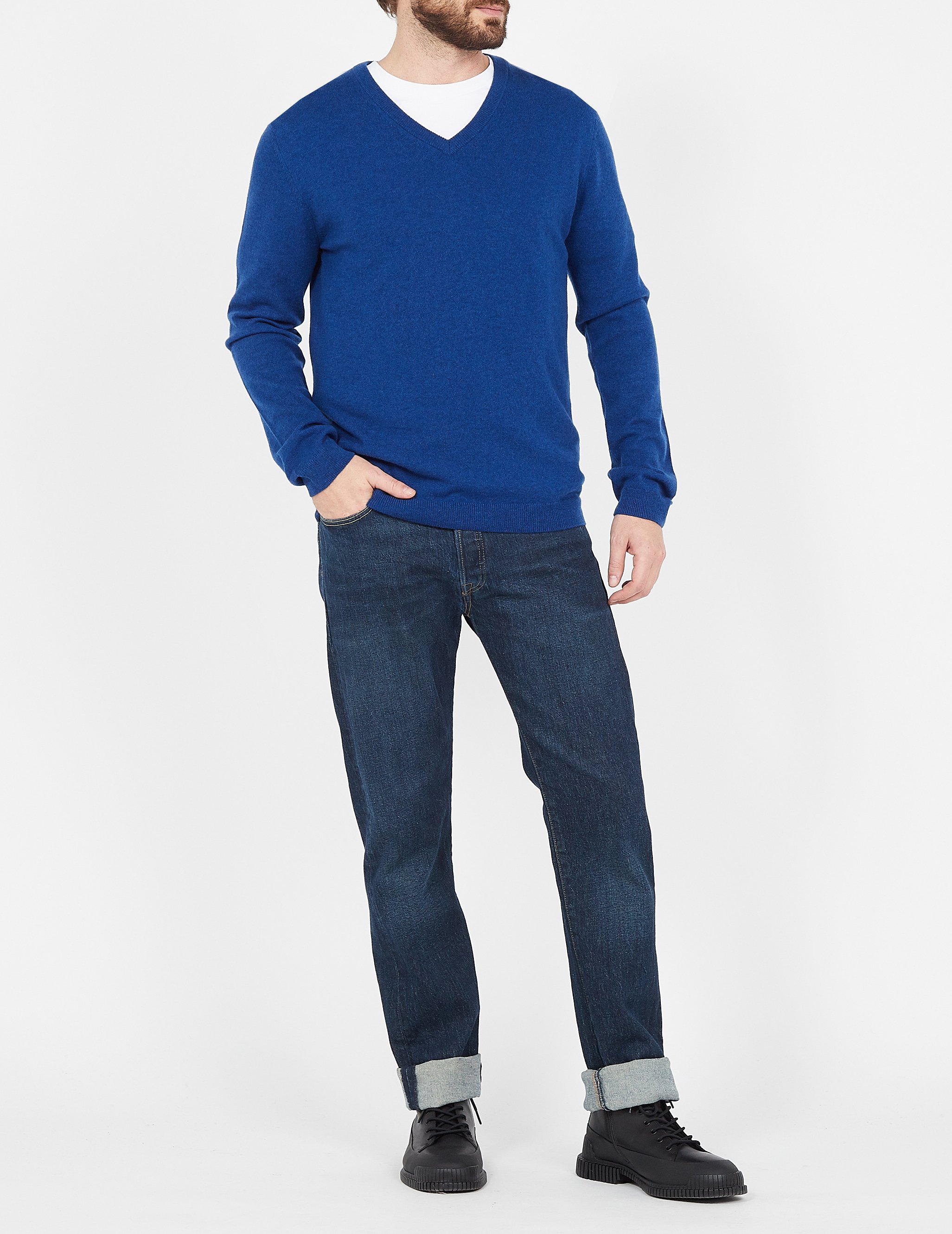Kaschmirpullover mit V-Ausschnitt, Regular Fit AU PRINTEMPS PARIS Blau