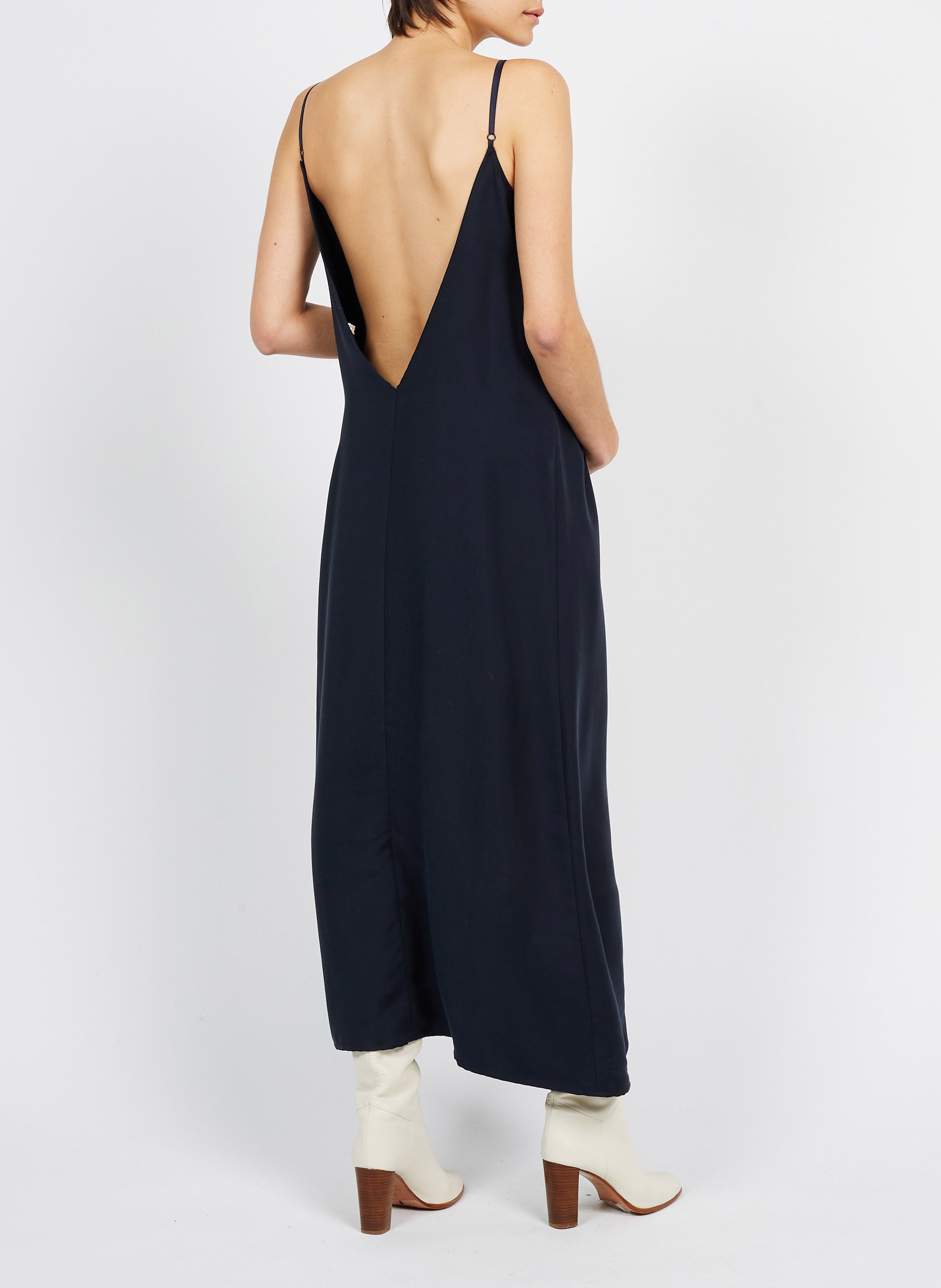 Robe longue col encolure en v  Bleu