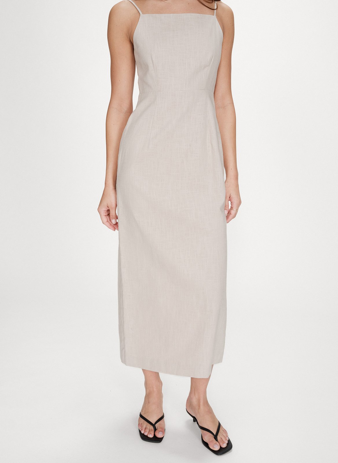 Robe midi droite unie en lin mélangé GRACE ET MILA Beige