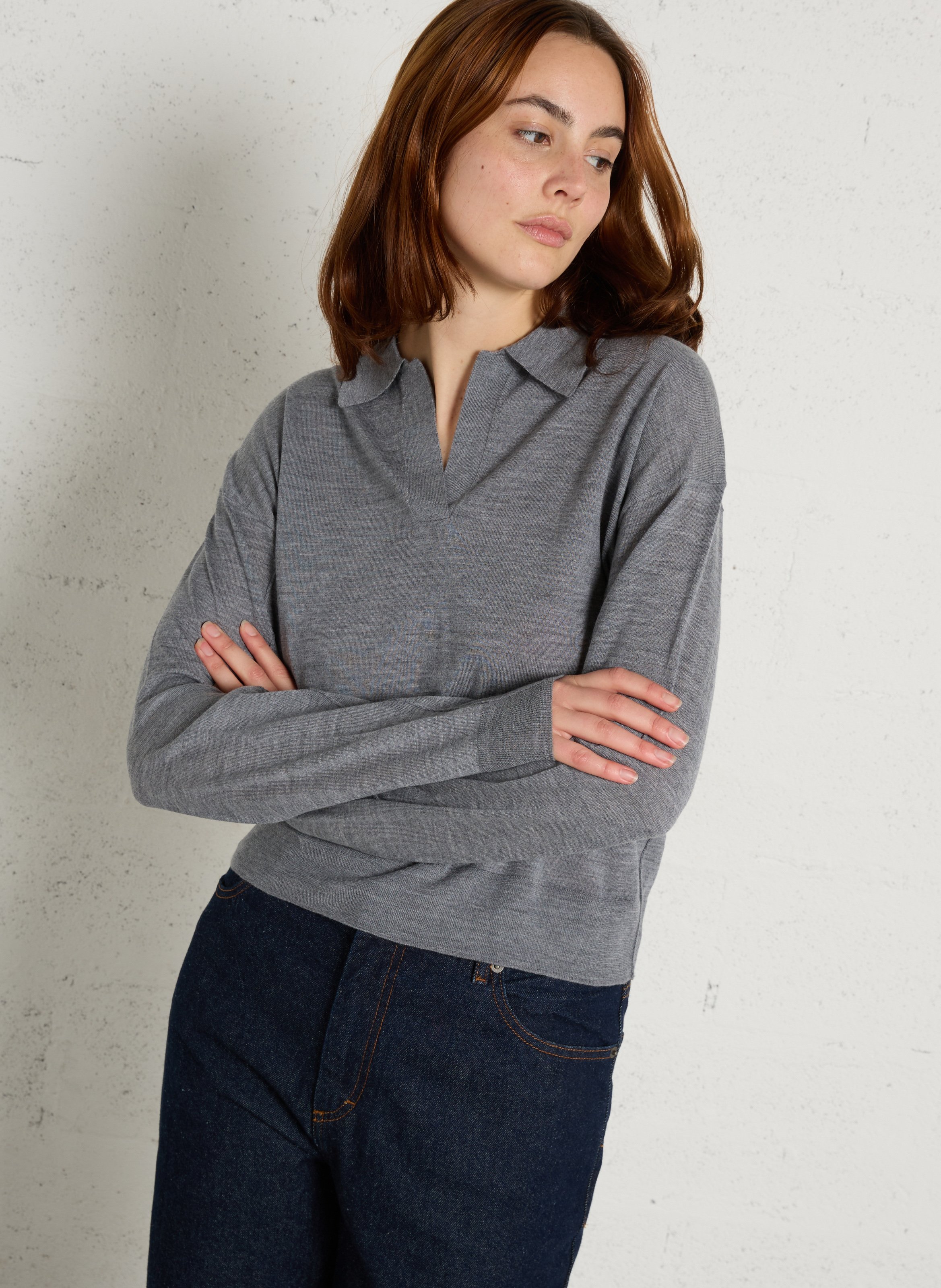 Wollpullover mit Polokragen SOEUR Grau