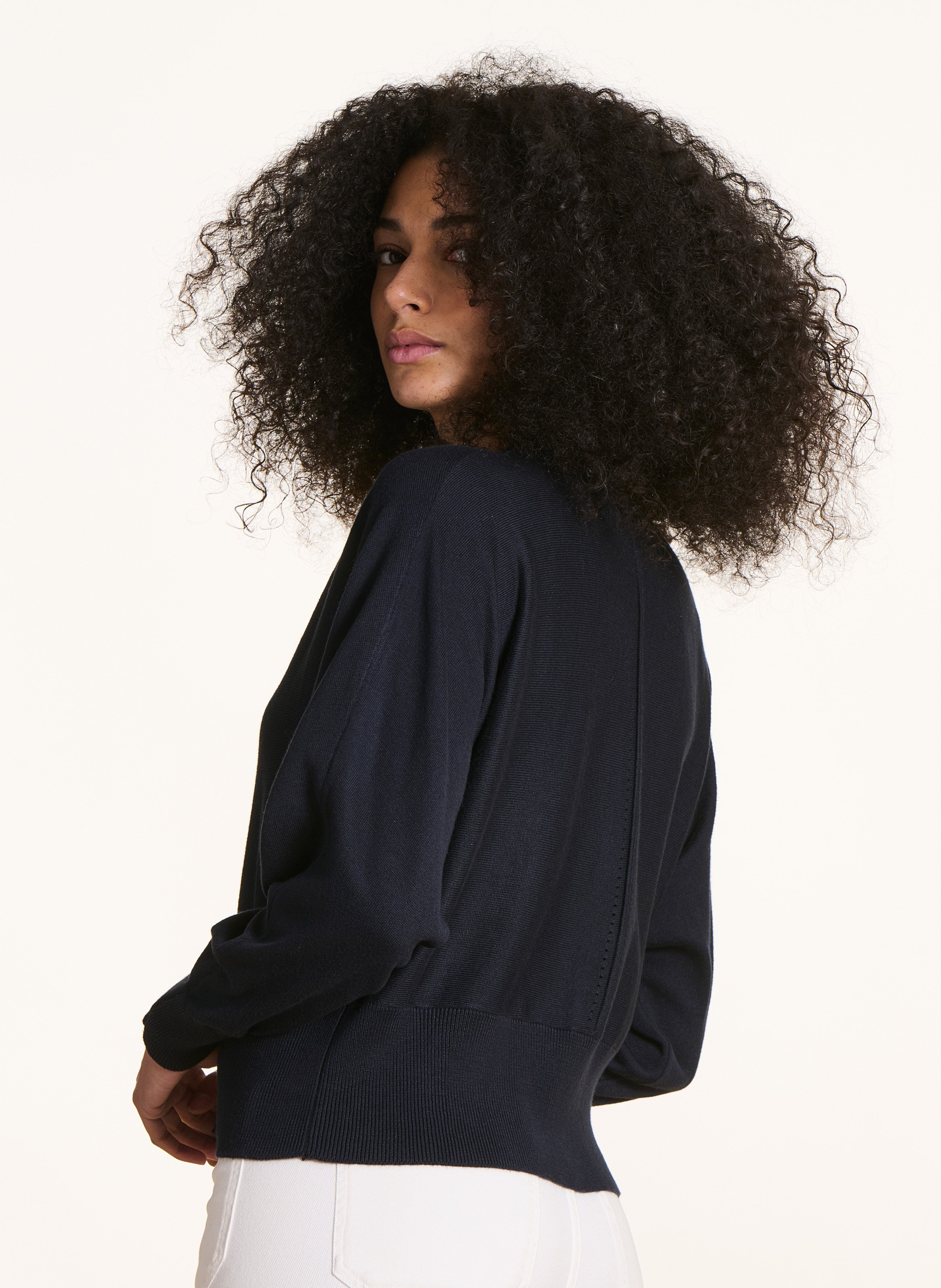 Gilet ample court maille unie Bleu