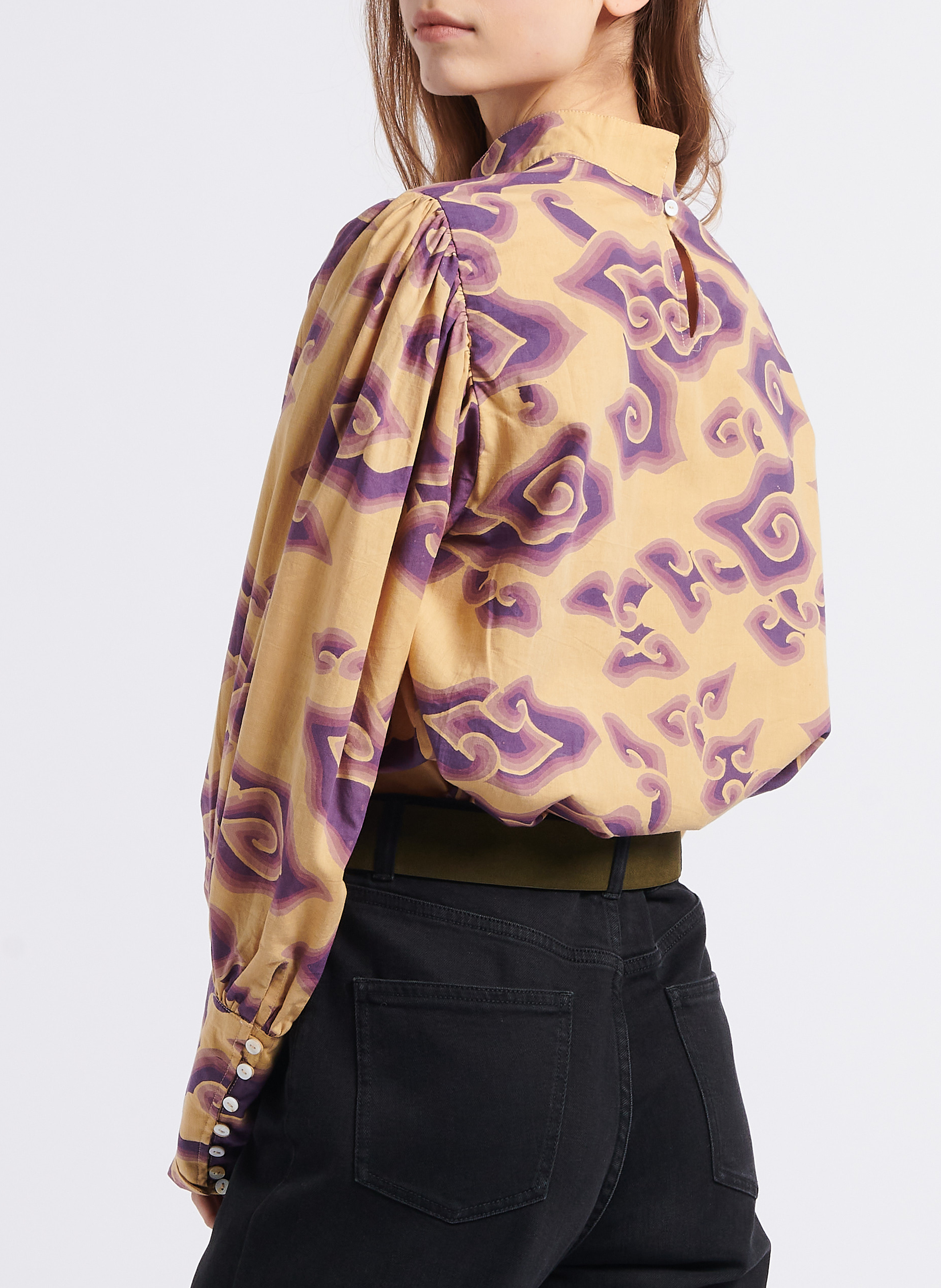 High-neck printed cotton blouse V DE VINSTER Purple