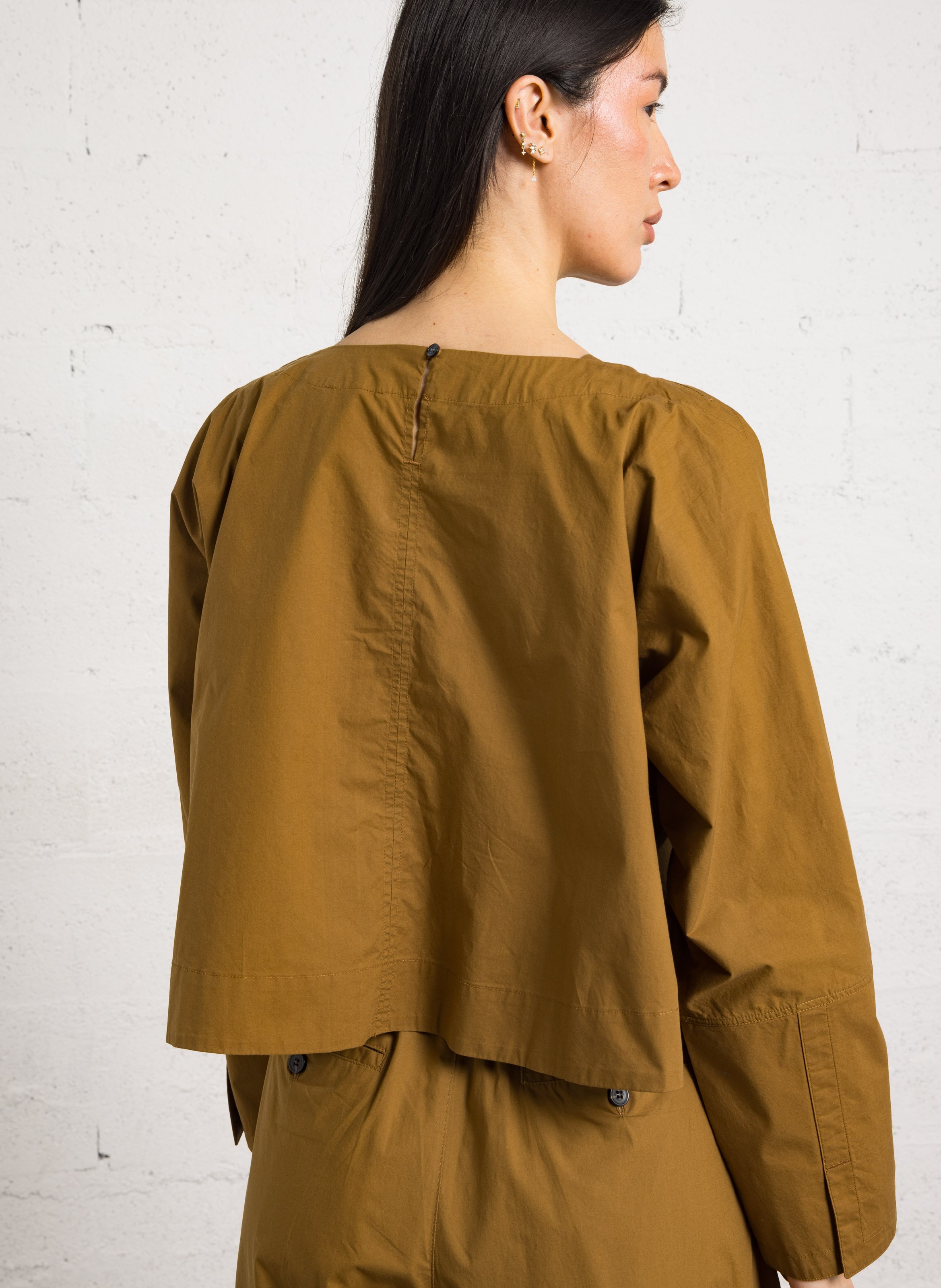 Oversize-Baumwollbluse mit Rundhalskragen SOEUR Braun