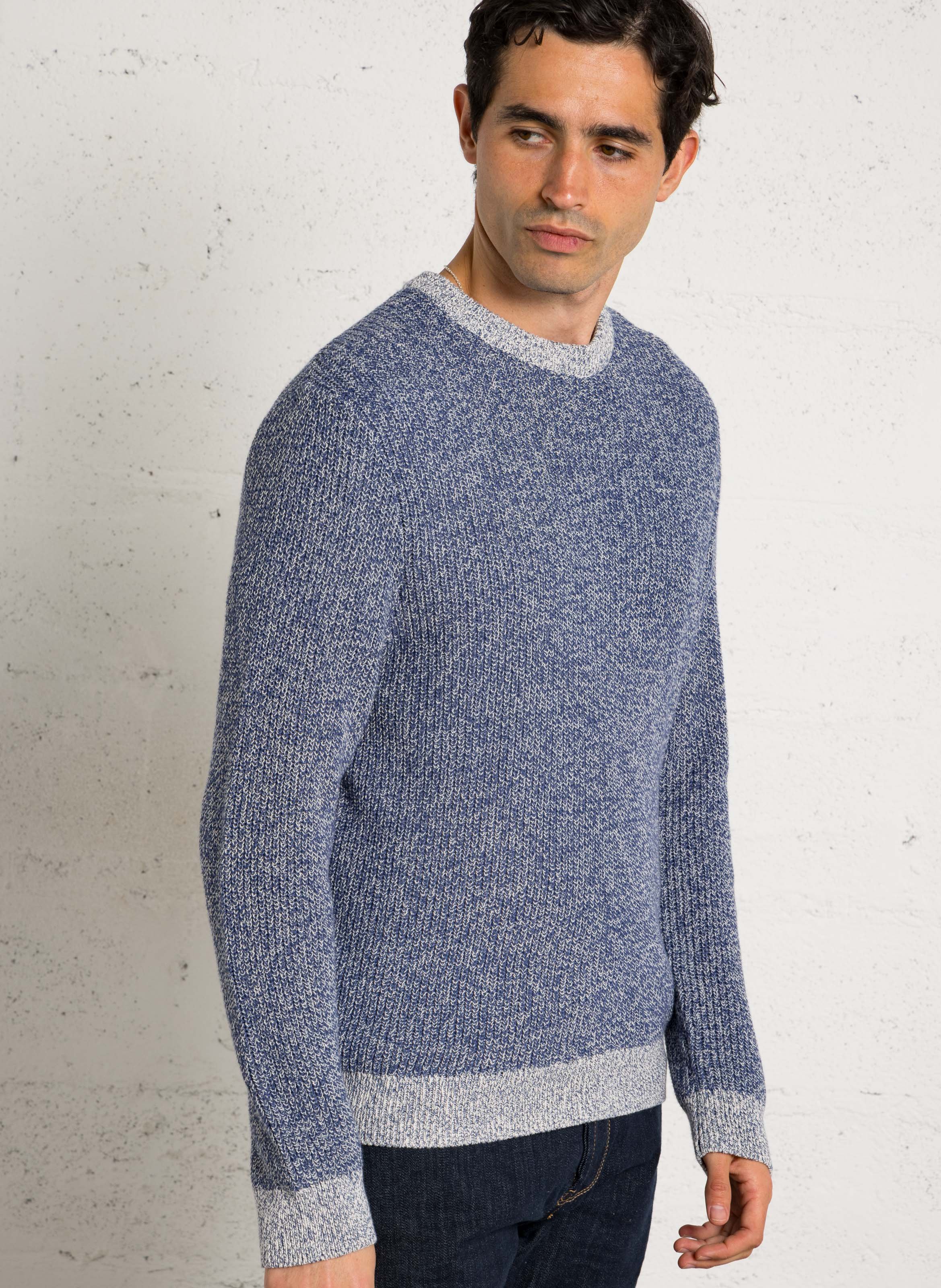 Pull col rond en coton IKKS Bleu