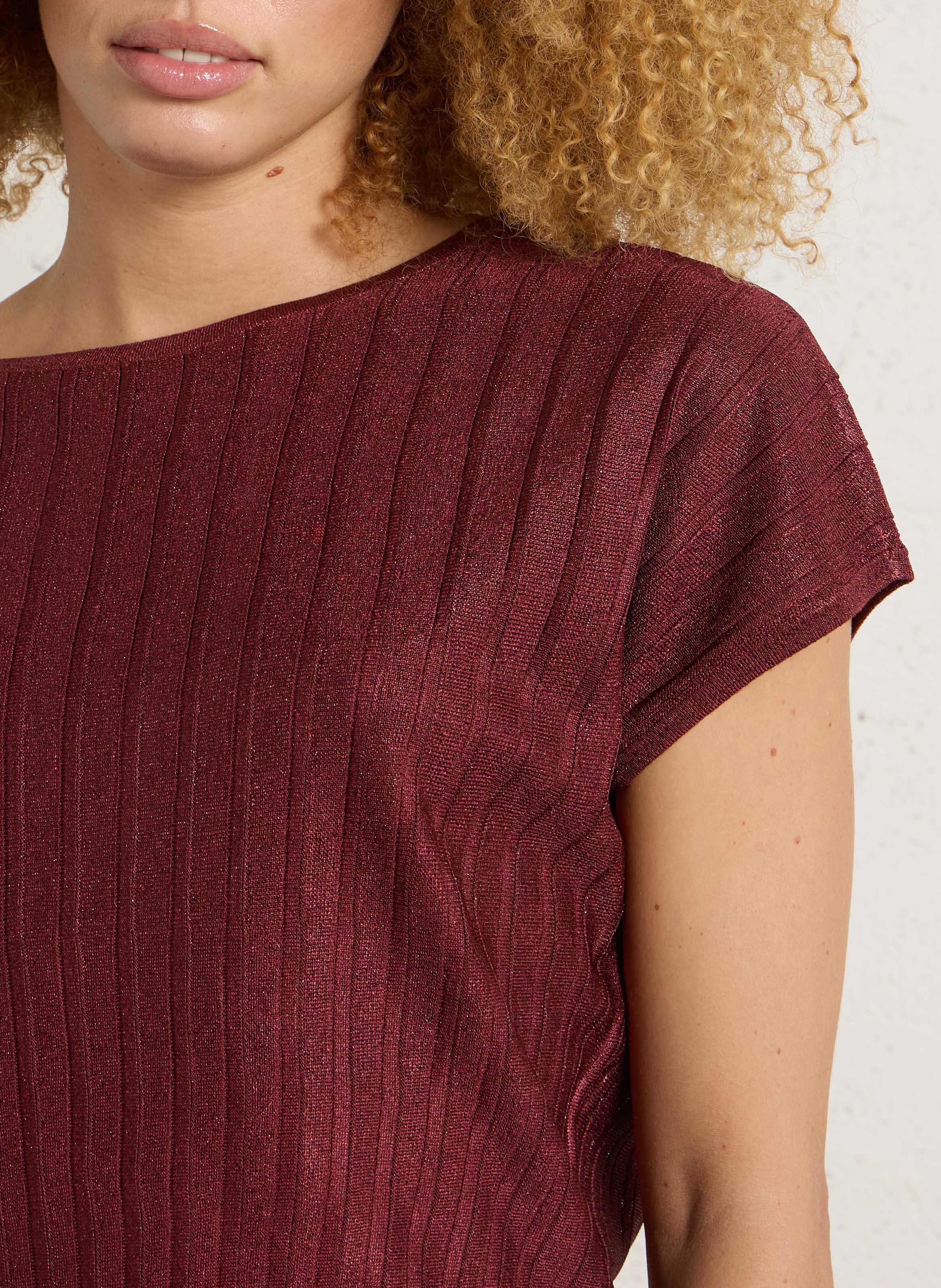 Oversized round neck top in sequin knit MAISON 123 Red