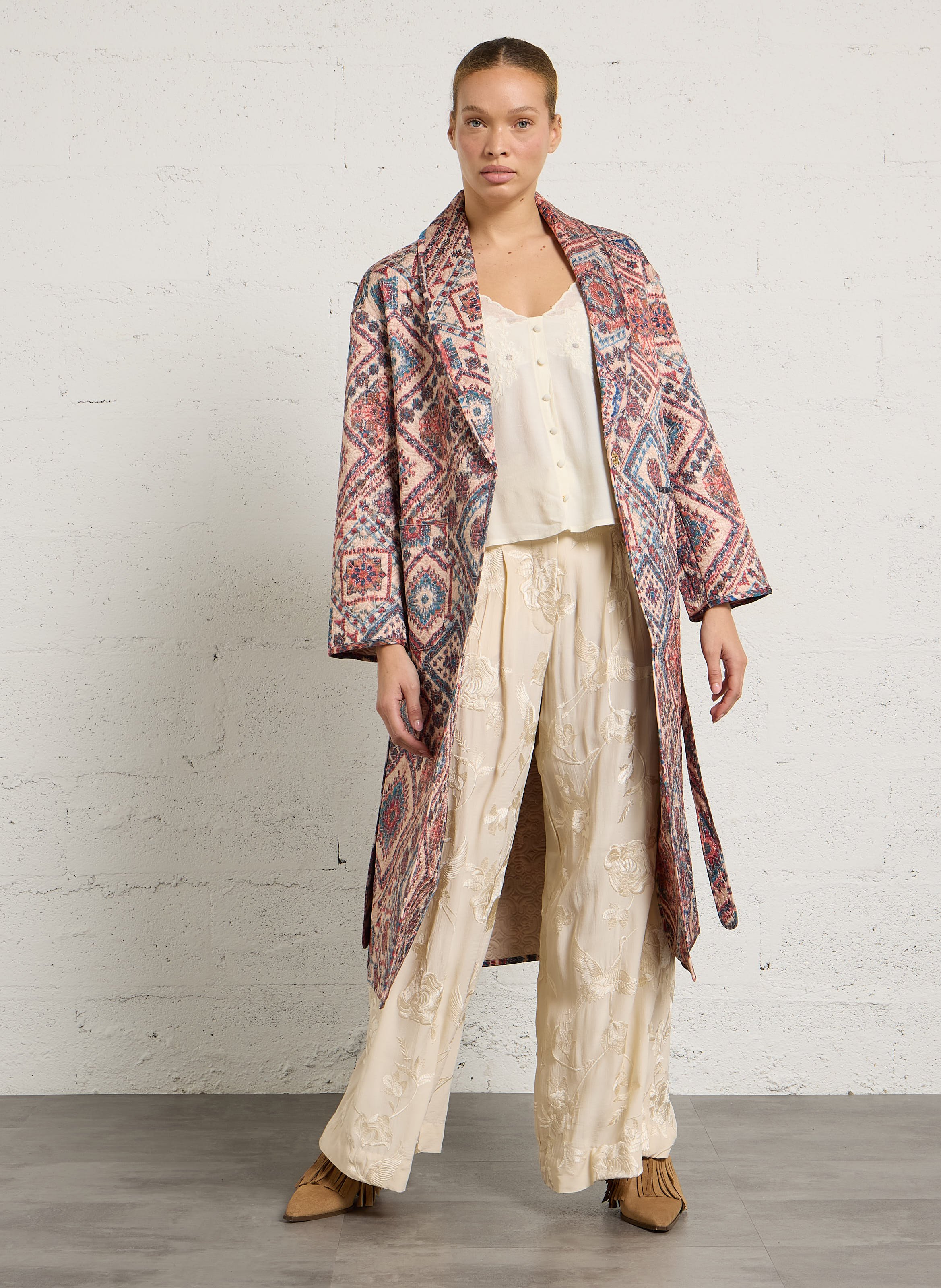 Manteau oversize col châle imprimé MOMONI Rose