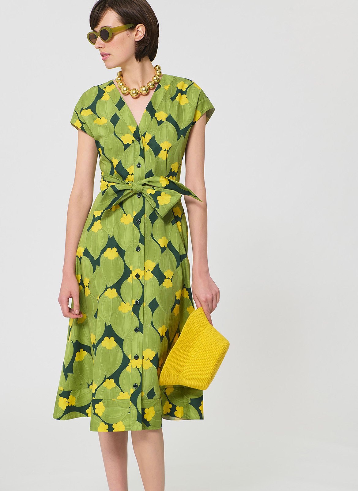 Robe midi ceinturée à motif TARA JARMON Vert