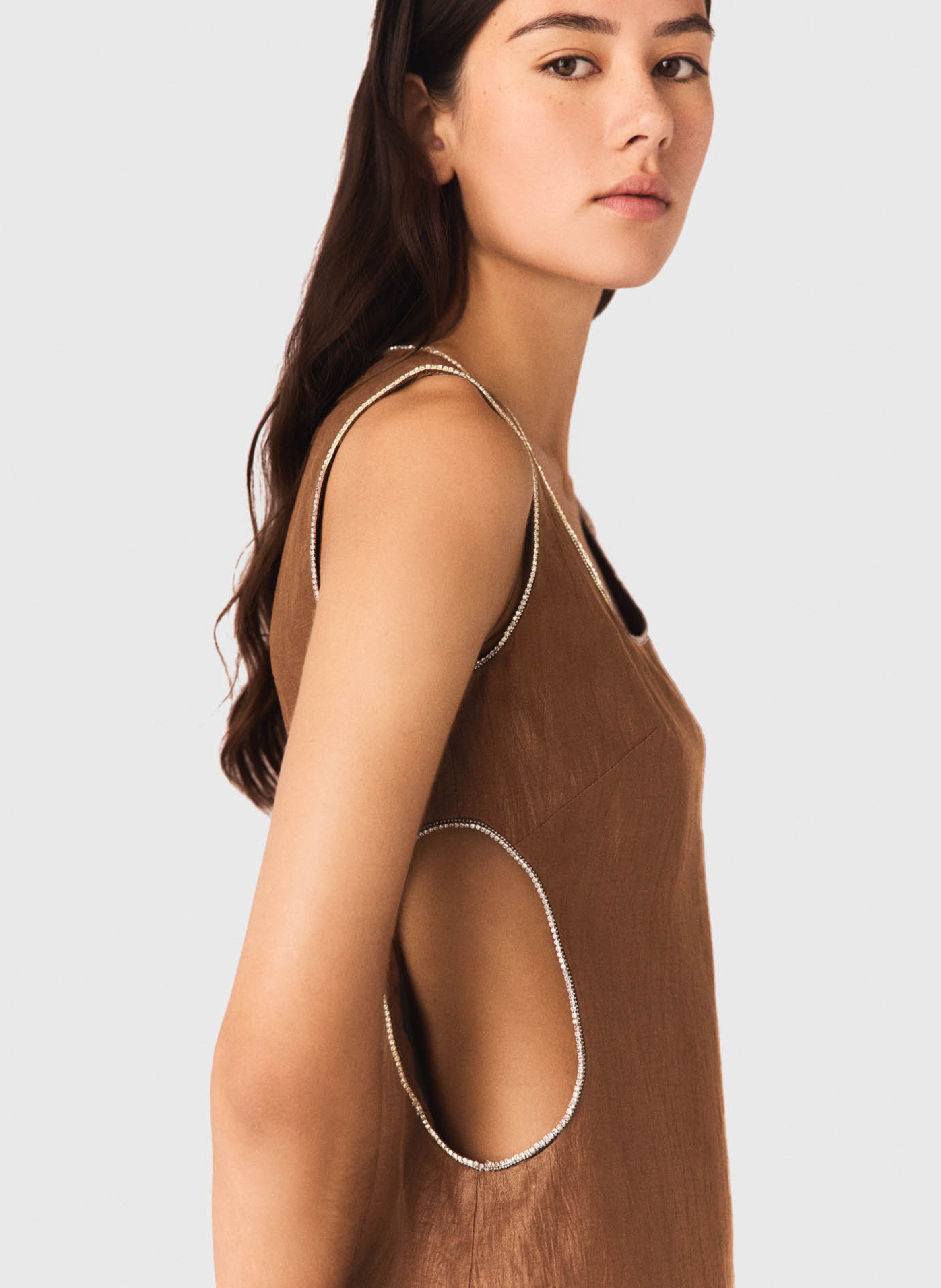 Robe courte à découpes en lin mélangée MAJE Marron