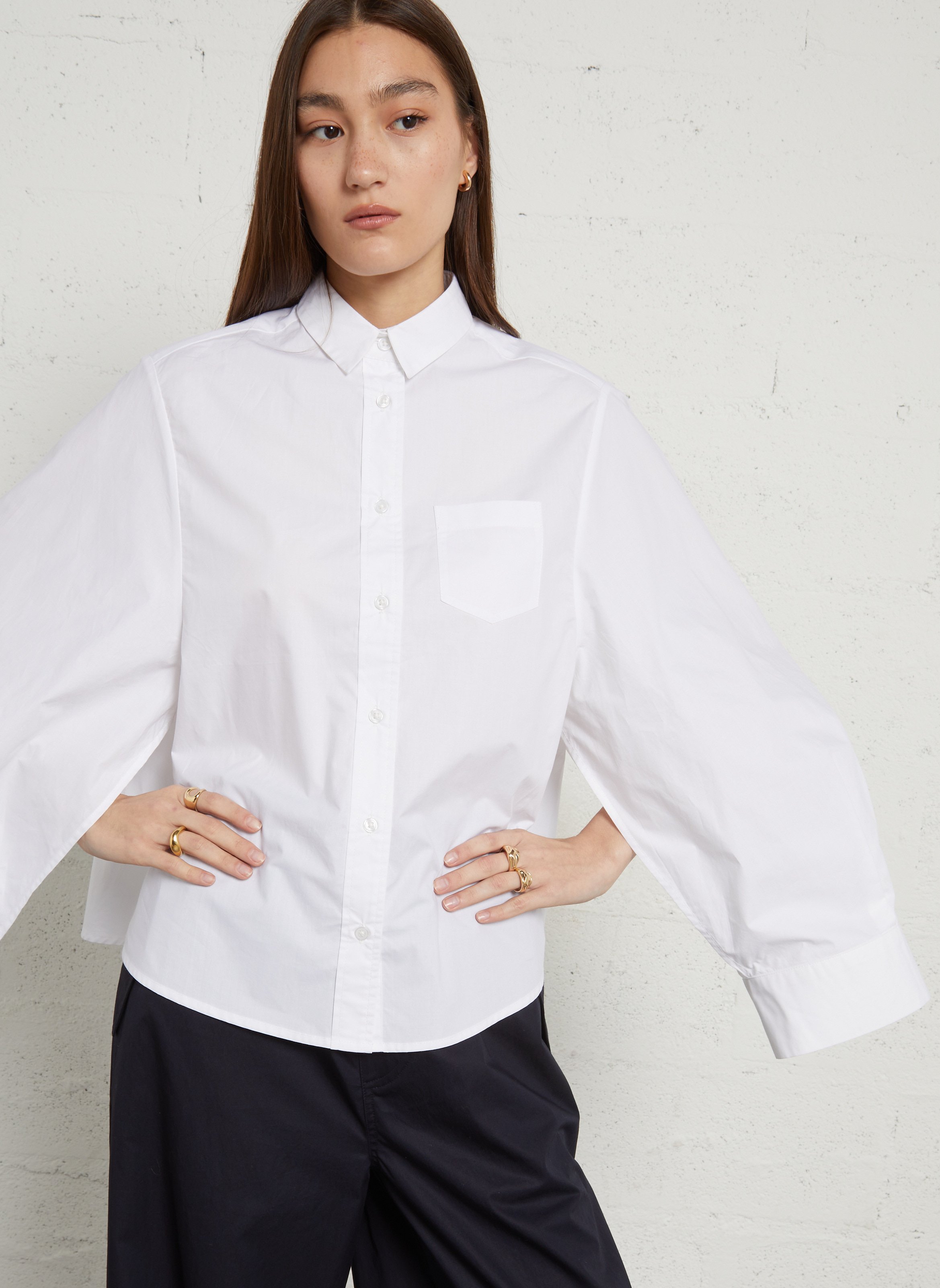 Oversize-Bluse aus Baumwolle mit klassischem Kragen RAE ANTWERP Weiss