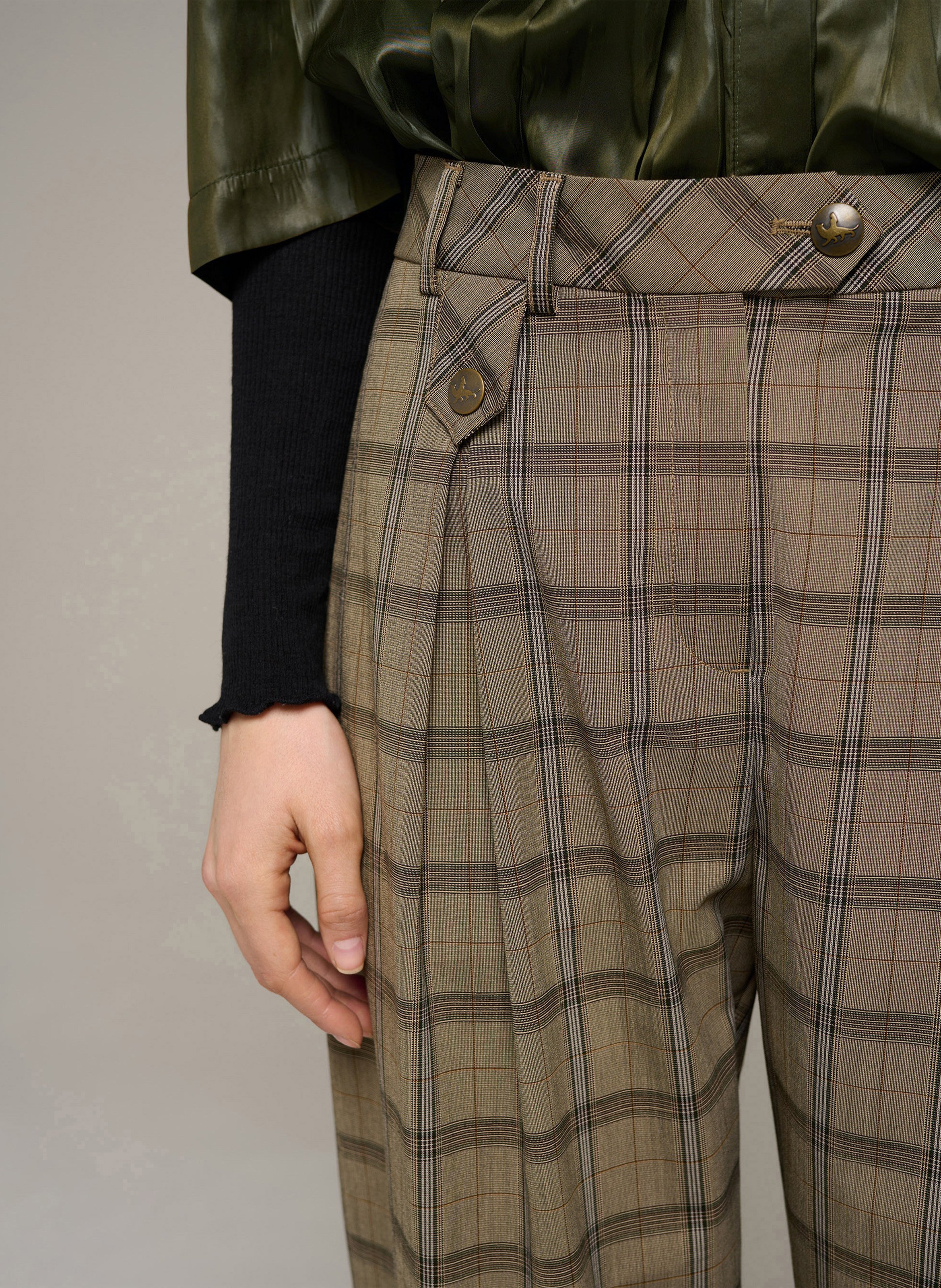Wide-leg checked pants COTELAC Khaki