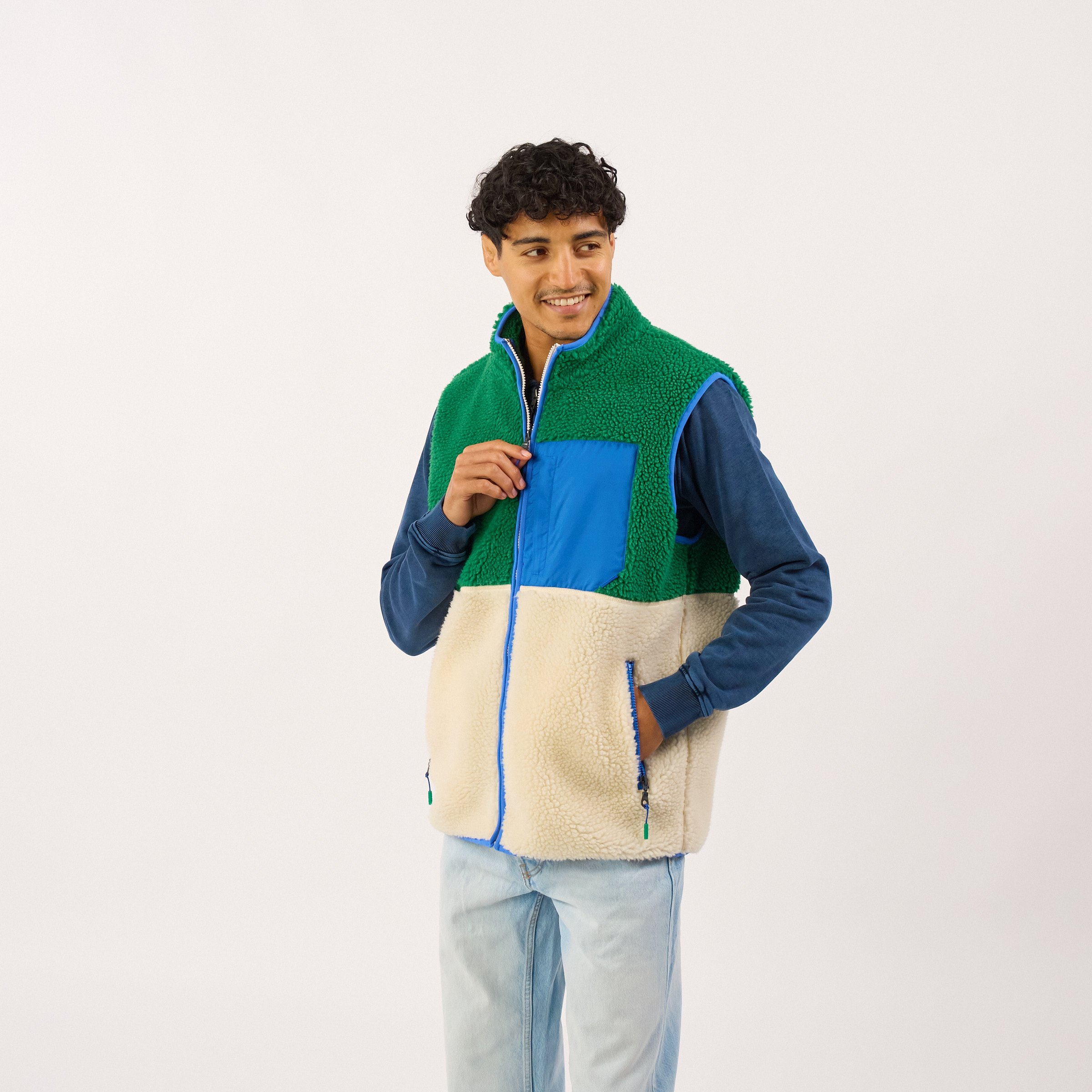 Sleeveless Sherpa Zip-Up Vest | Beige BILLYBELT Men