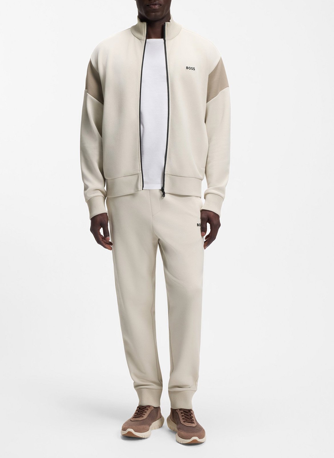 Sweat col montant en coton mélangé BOSS Beige