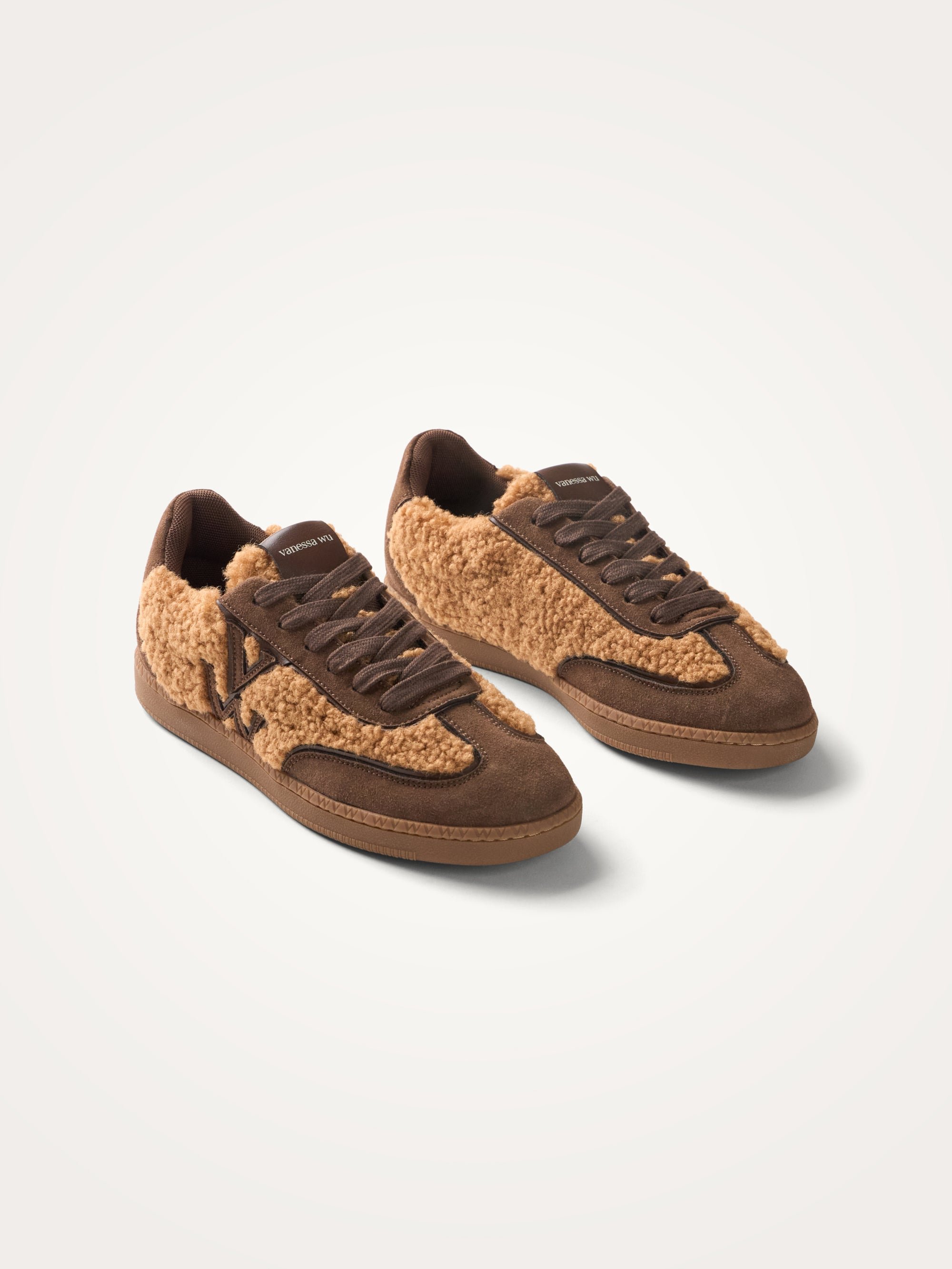 Monogram faux shearling sneakers with retro sole VANESSA WU Brown