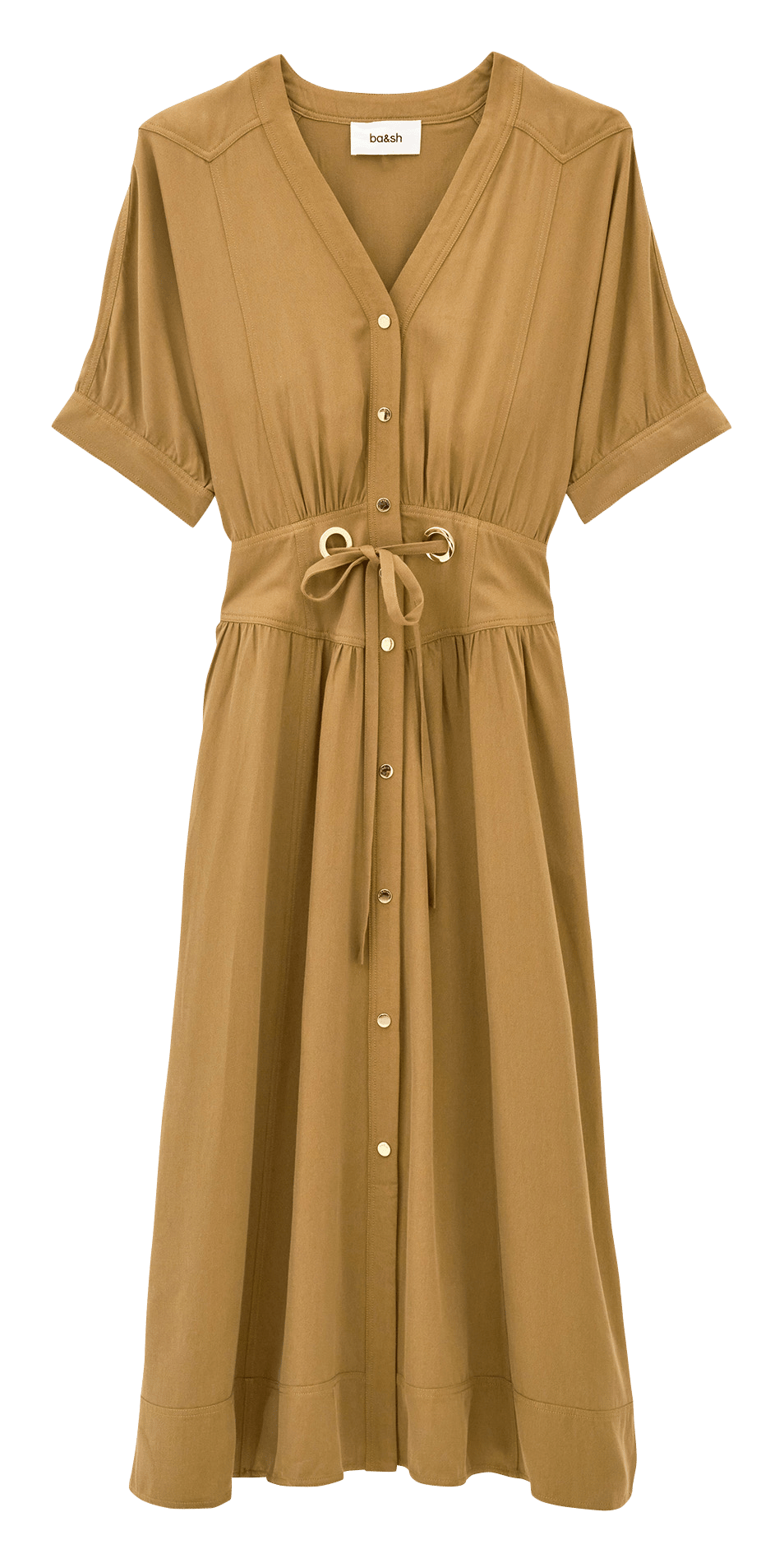 Robe chemise midi cintrée à manches courtes BA&SH Beige