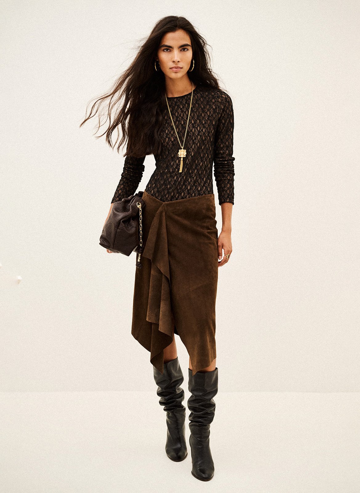Body manches longues en dentelle  BA&SH Noir