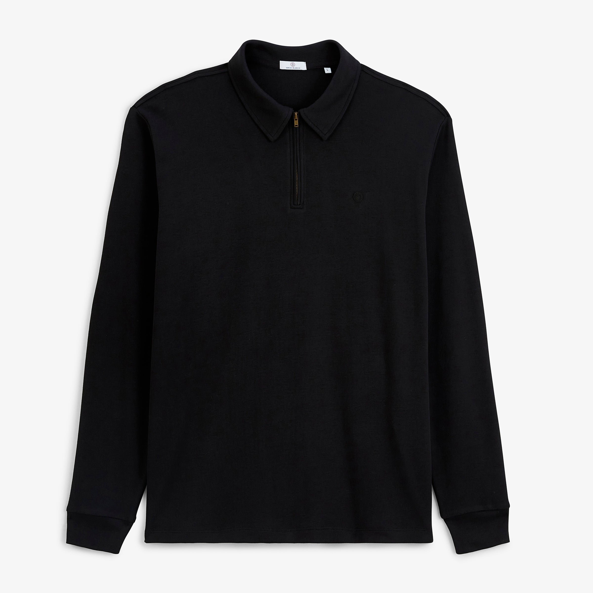 Zip-up long-sleeve interlock cotton polo in black SERGE BLANCO Black