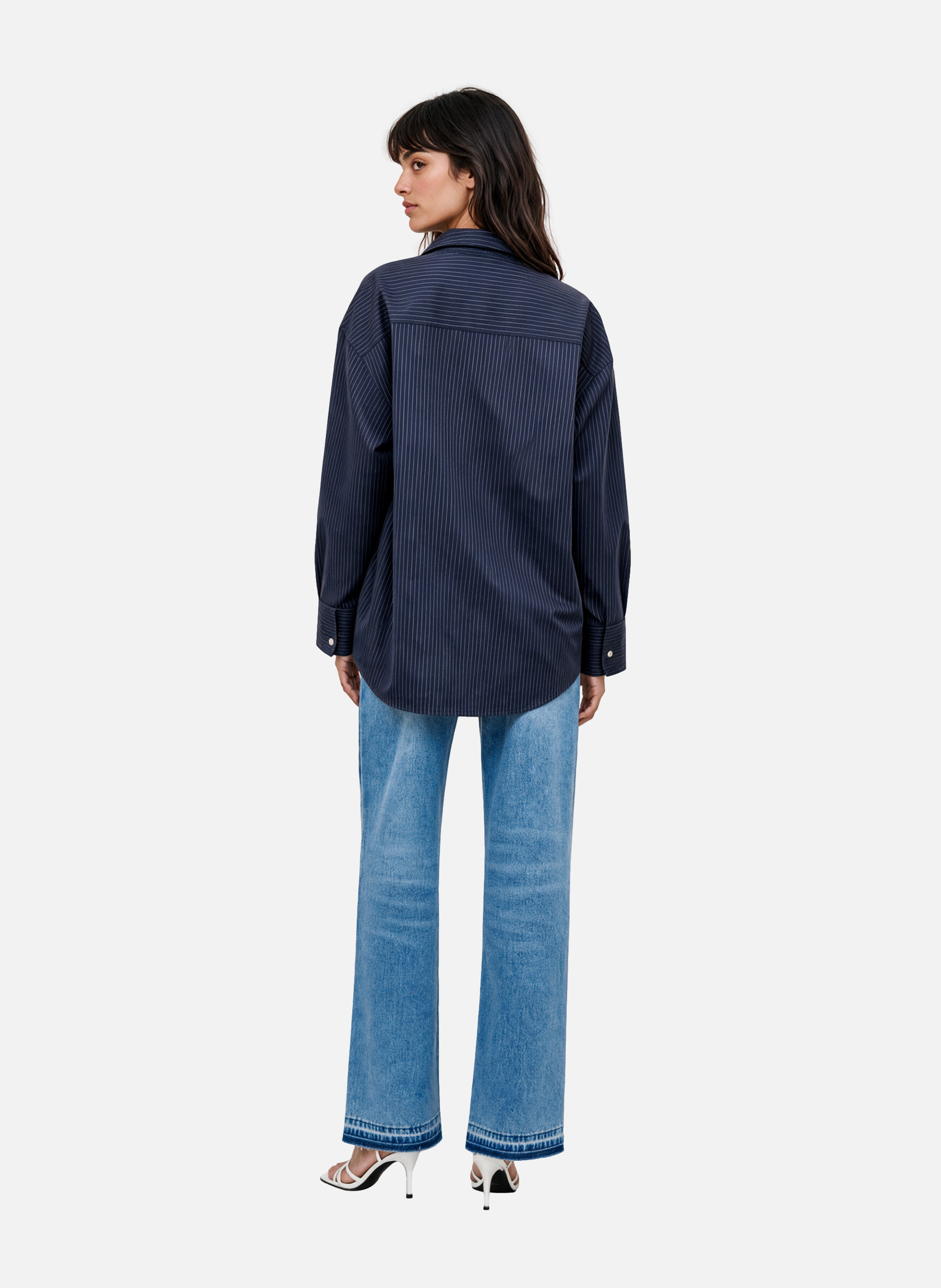 Striped cotton shirt with tie | Blue THE KOOPLES Women