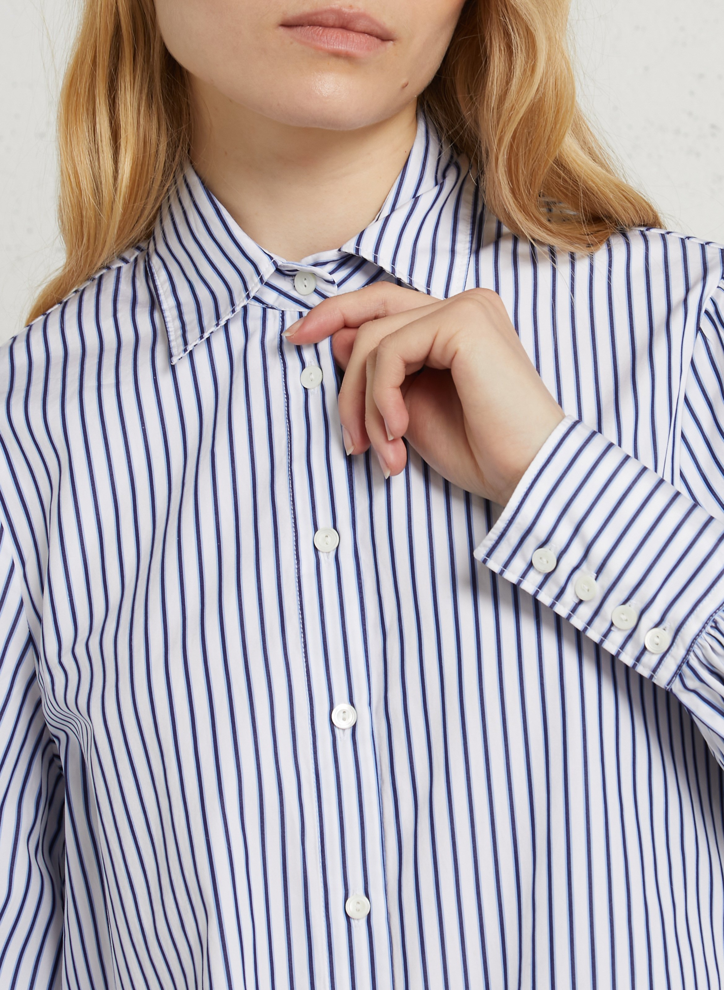 Striped straight cotton shirt with classic collar DIEGA White