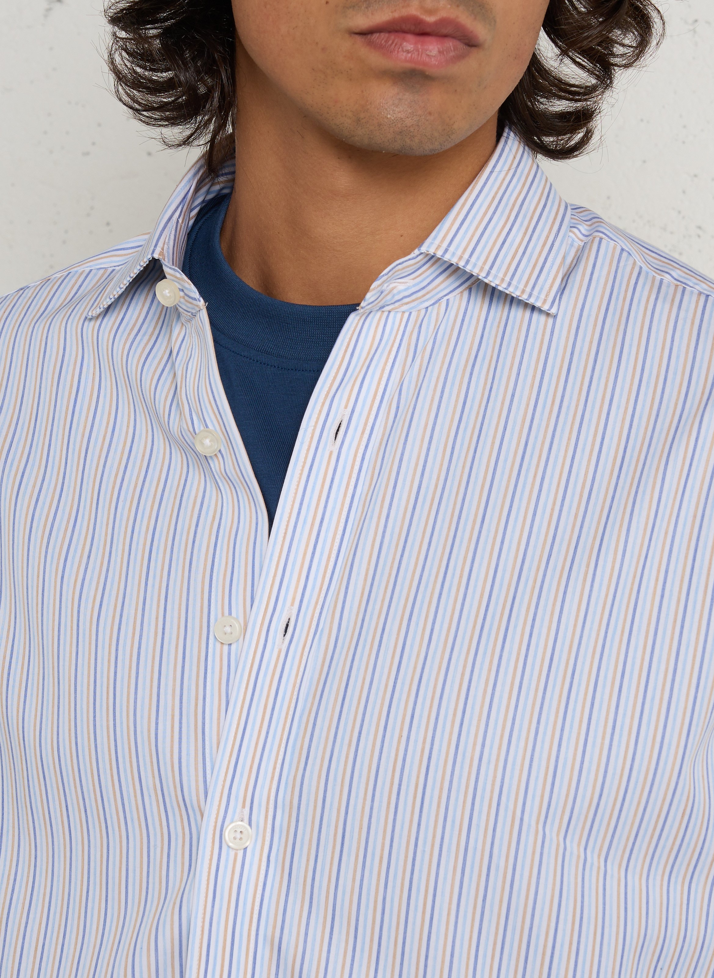 Chemise col classique rayée en coton HACKETT Bleu