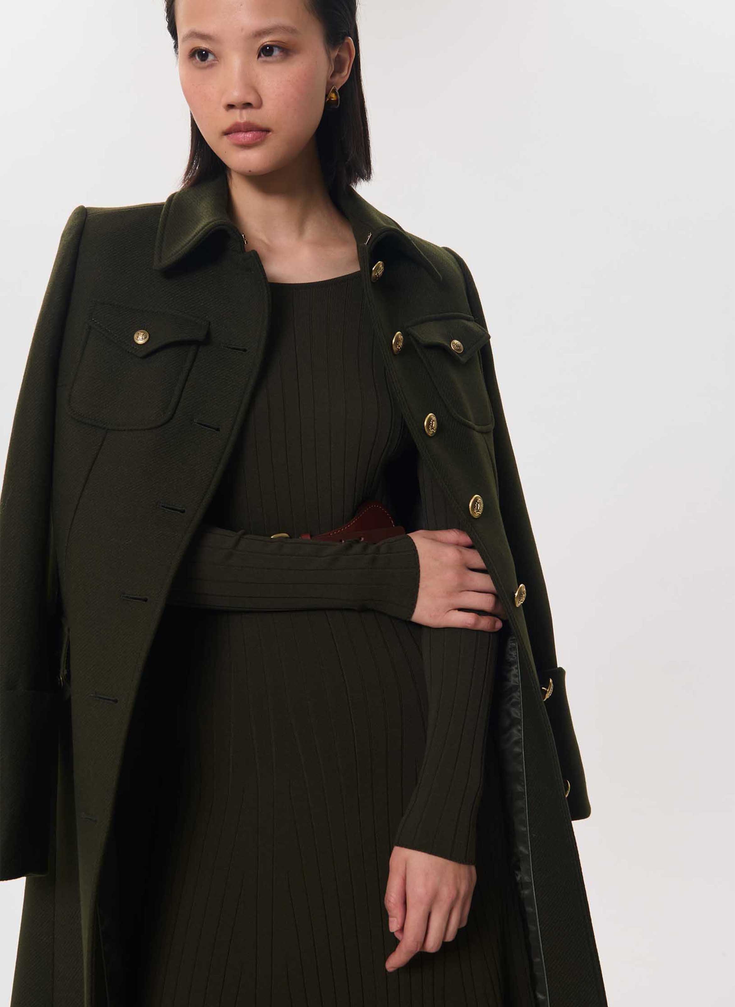 Trench long ceinturé en suède TARA JARMON Vert