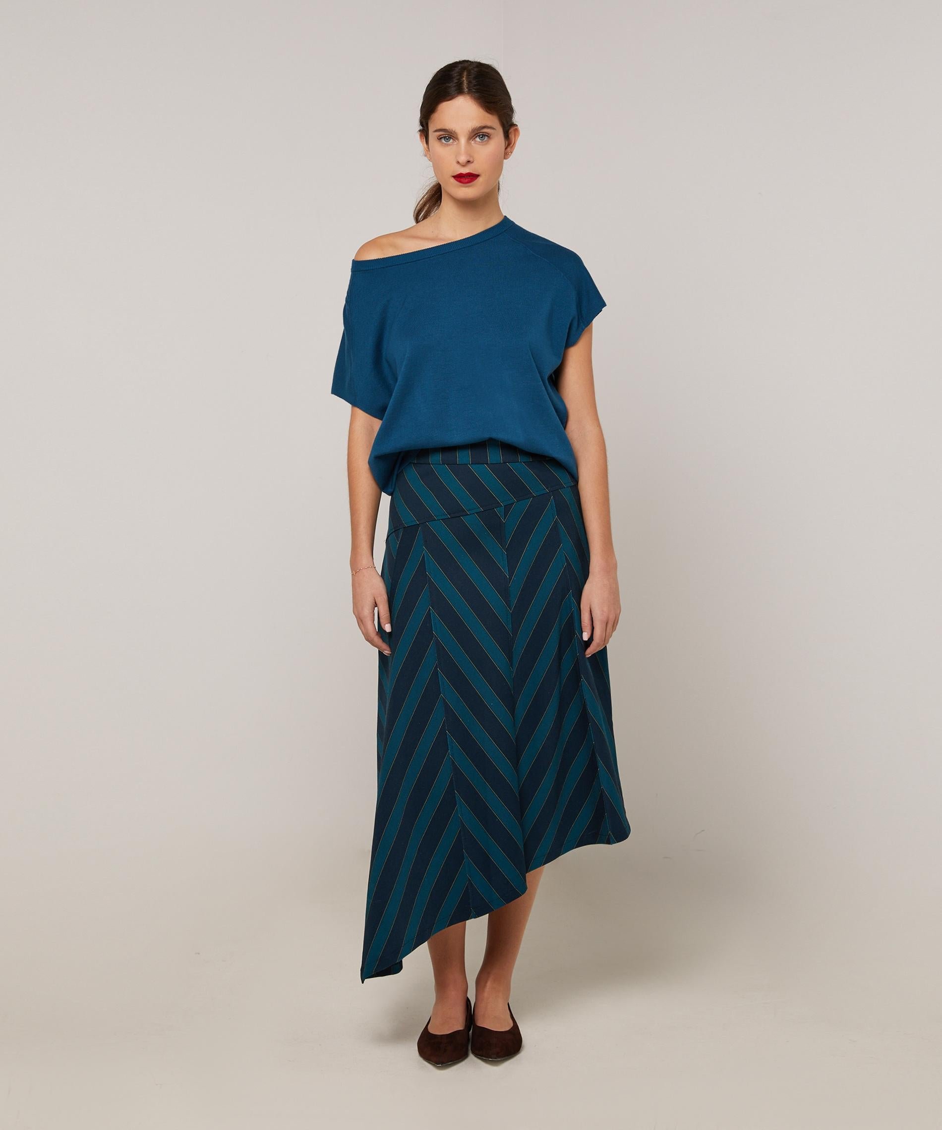 Asymmetrical long skirt in printed canvas RODIER