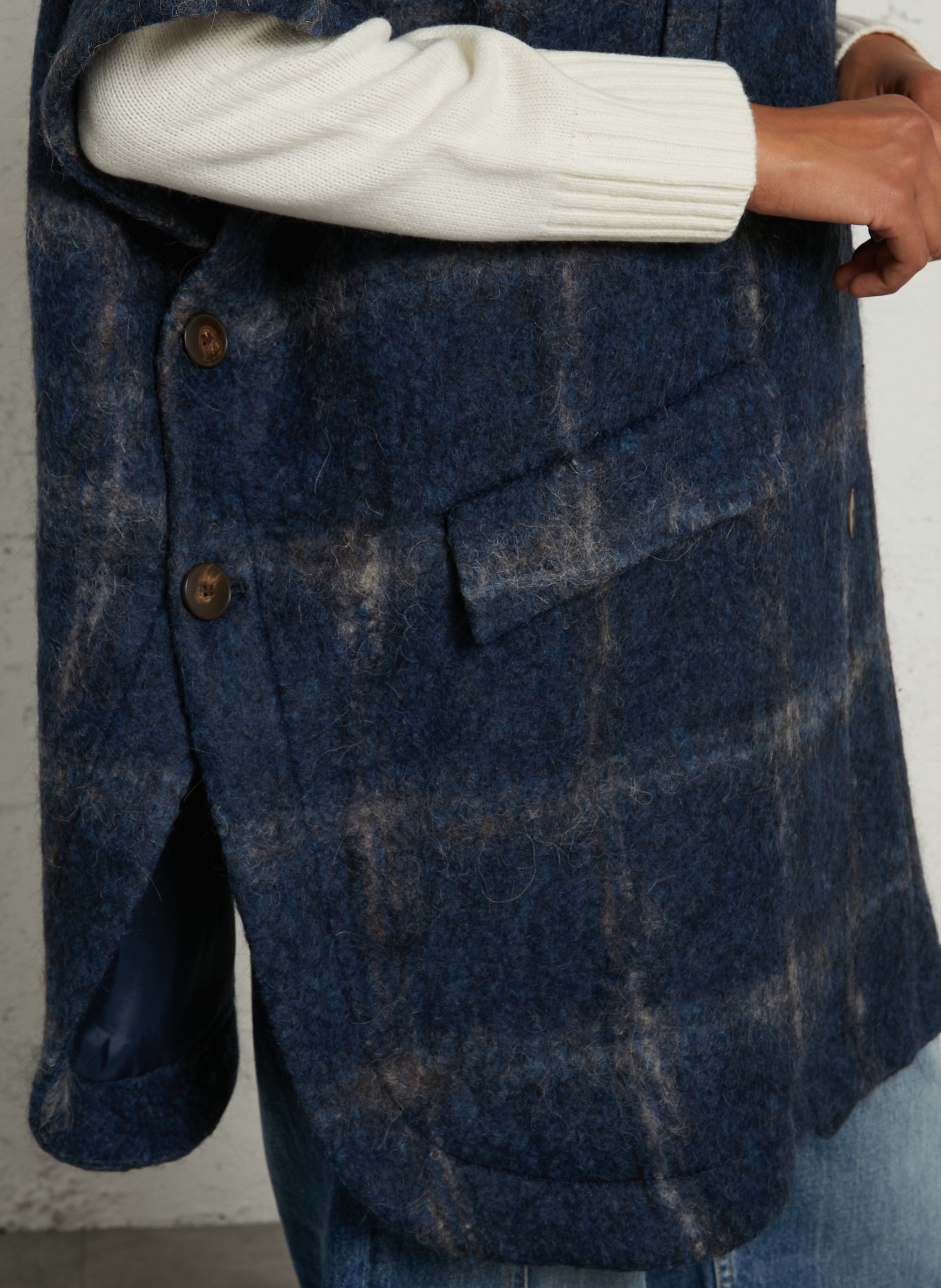 Oversized high-neck checked cape | Blue MAISON 123 Women