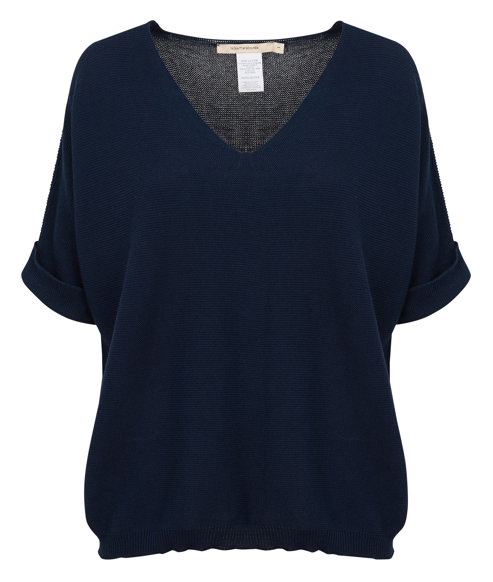 Loose-fit V-neck knit top  Marine