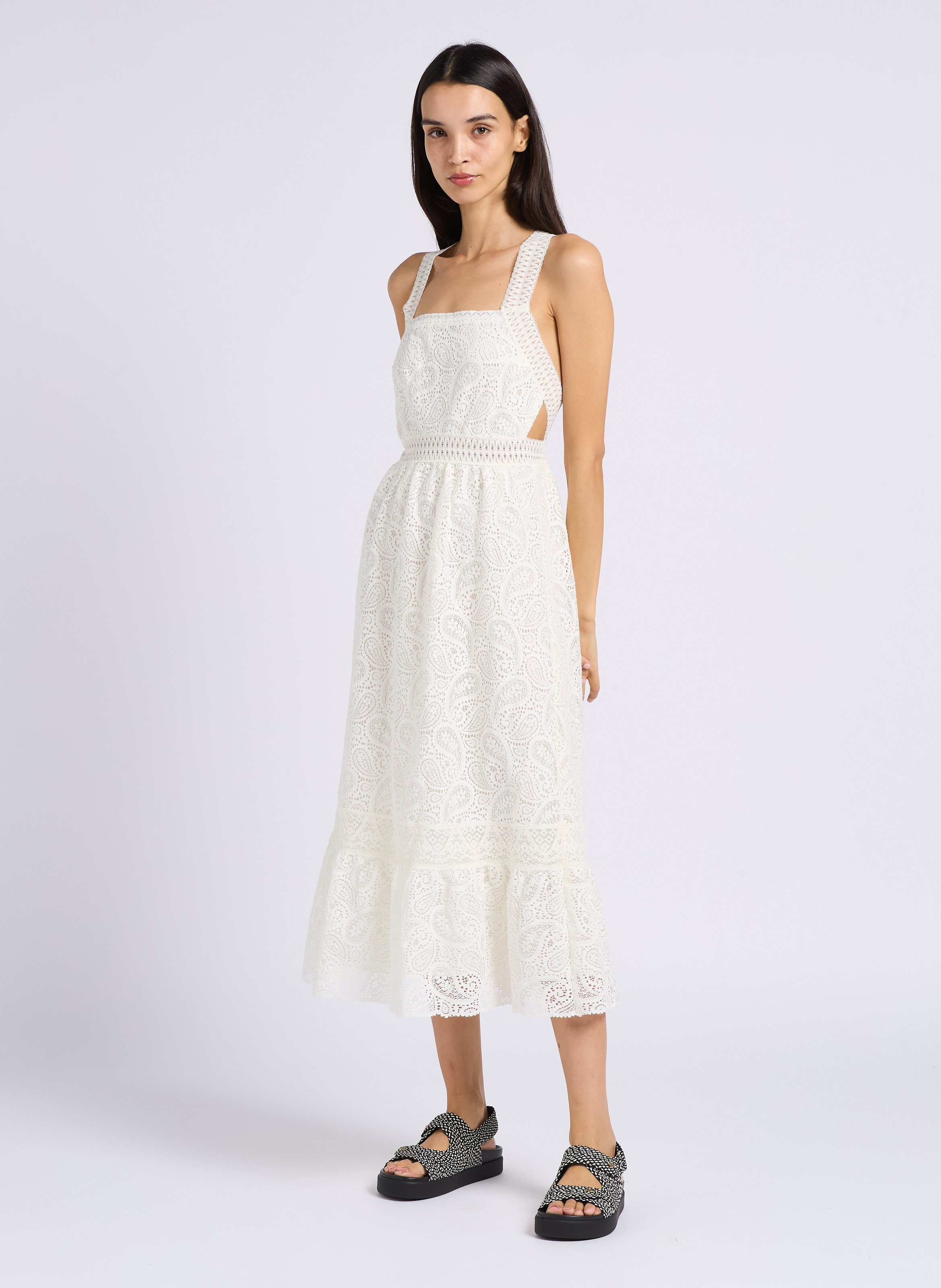 Square neck long cotton blend dress BeigeBA&SH