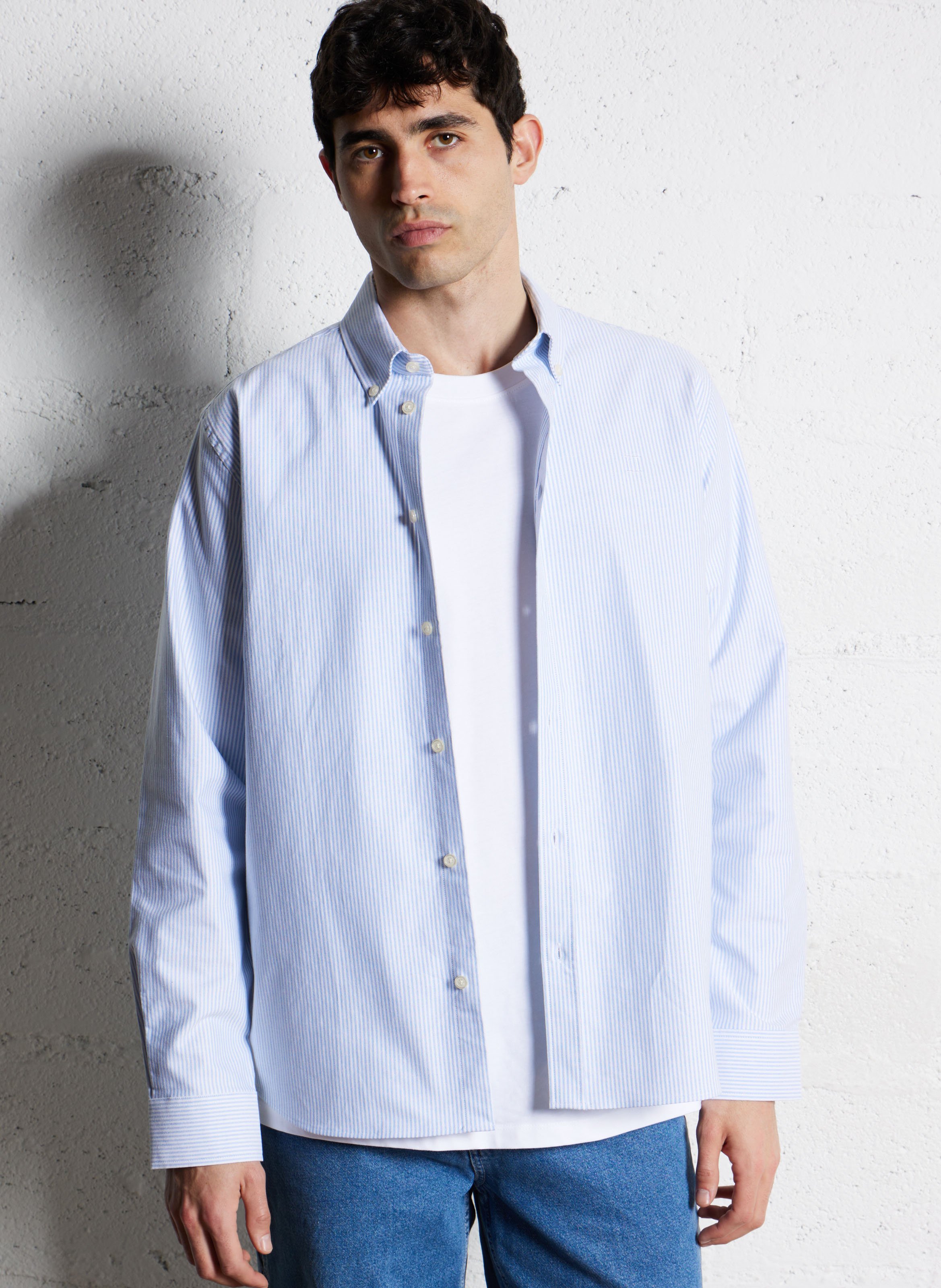 Cotton and linen shirt with classic collar LES DEUX Blue