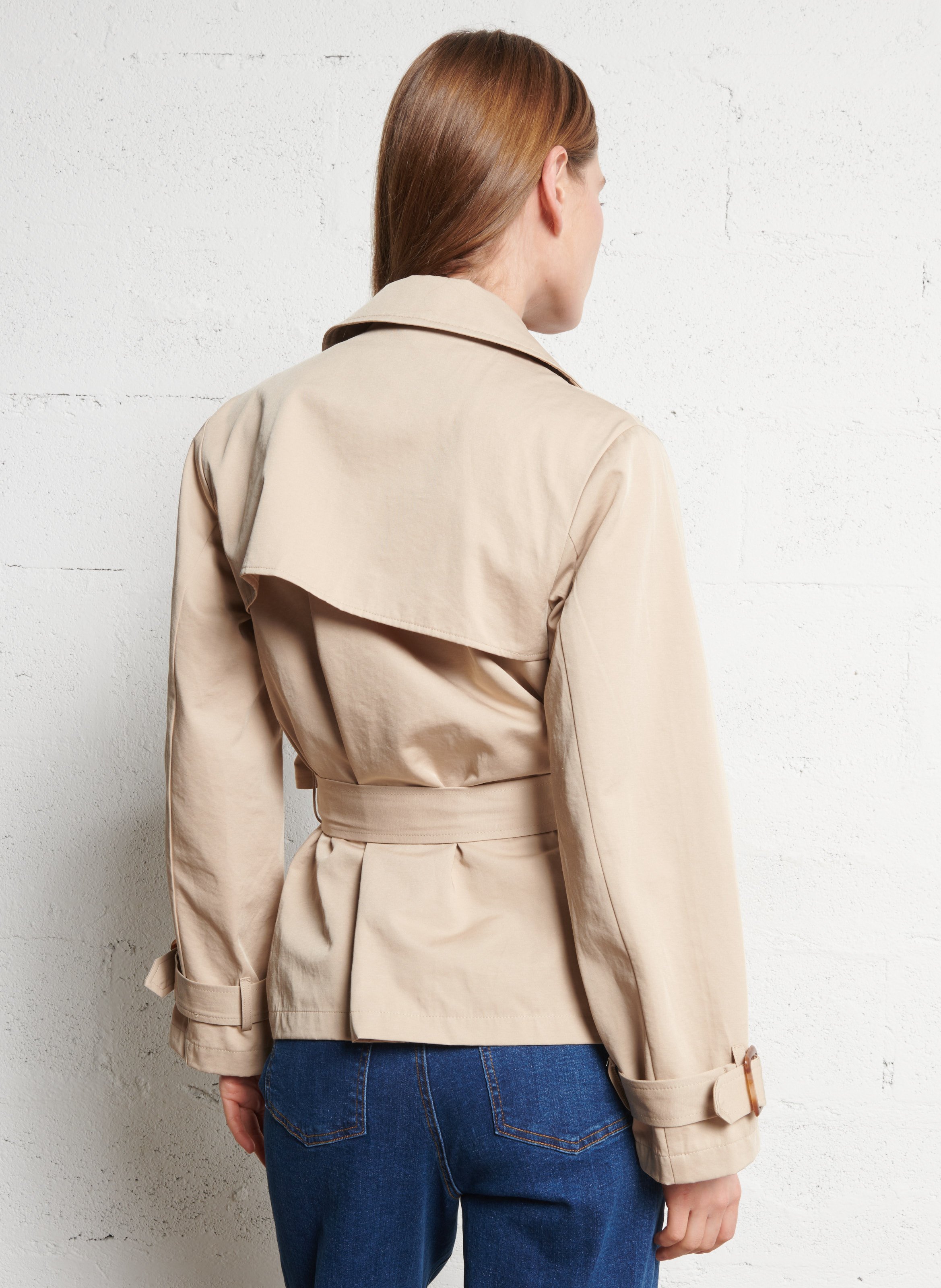 Trench court boutonné avec ceinture LA PETITE ETOILE Beige