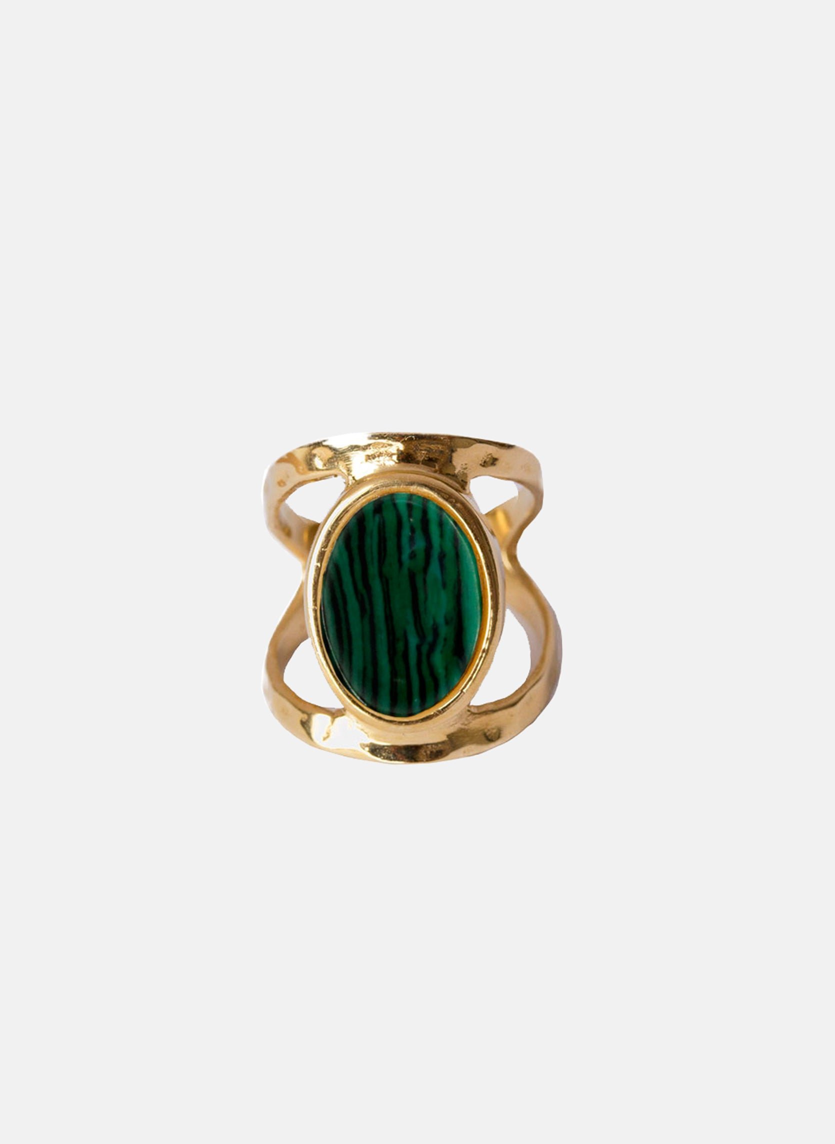 Wide peace ring PEACE Malachite