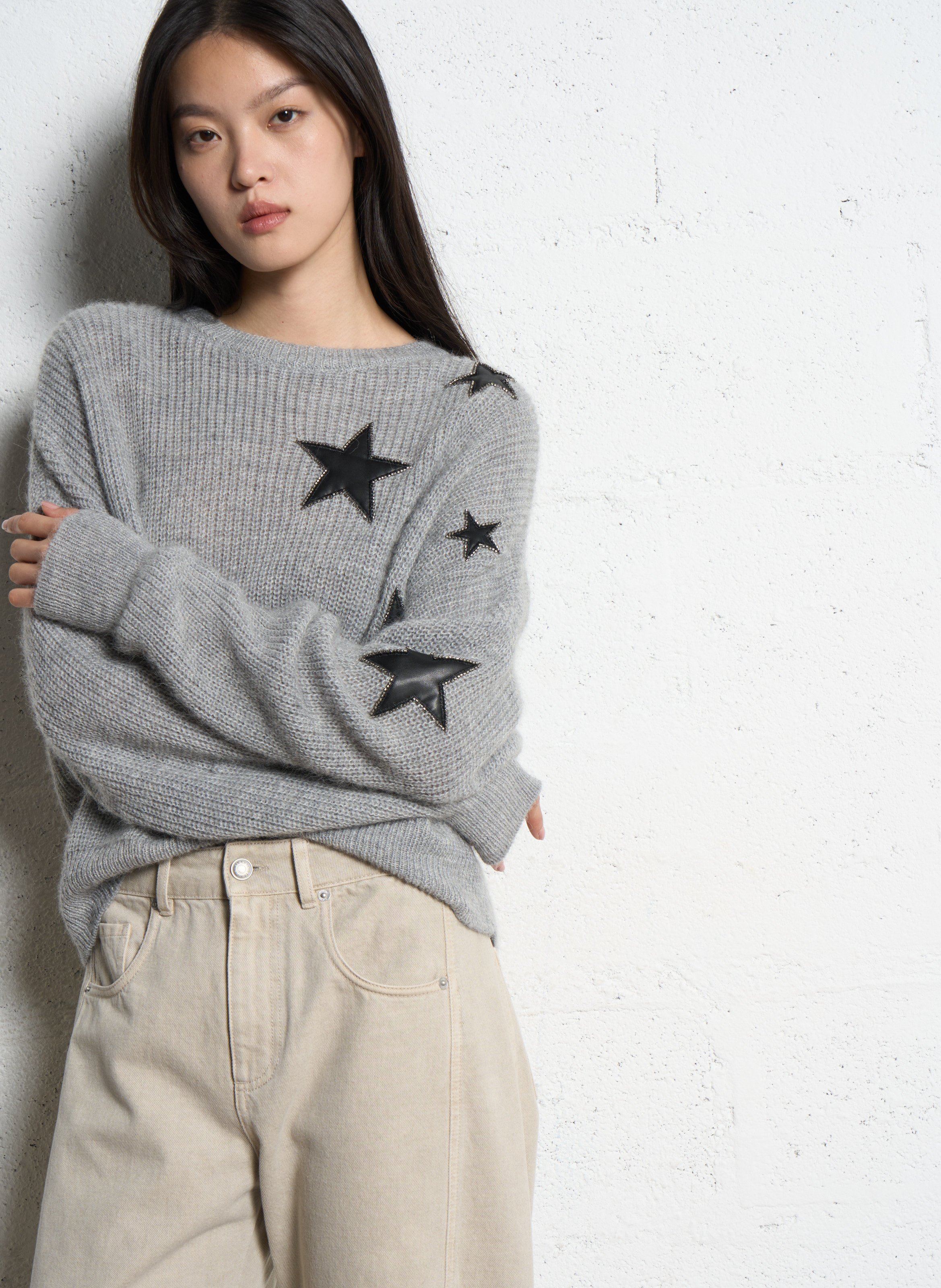 Gerader Pullover aus Alpakamischung IKKS Grau