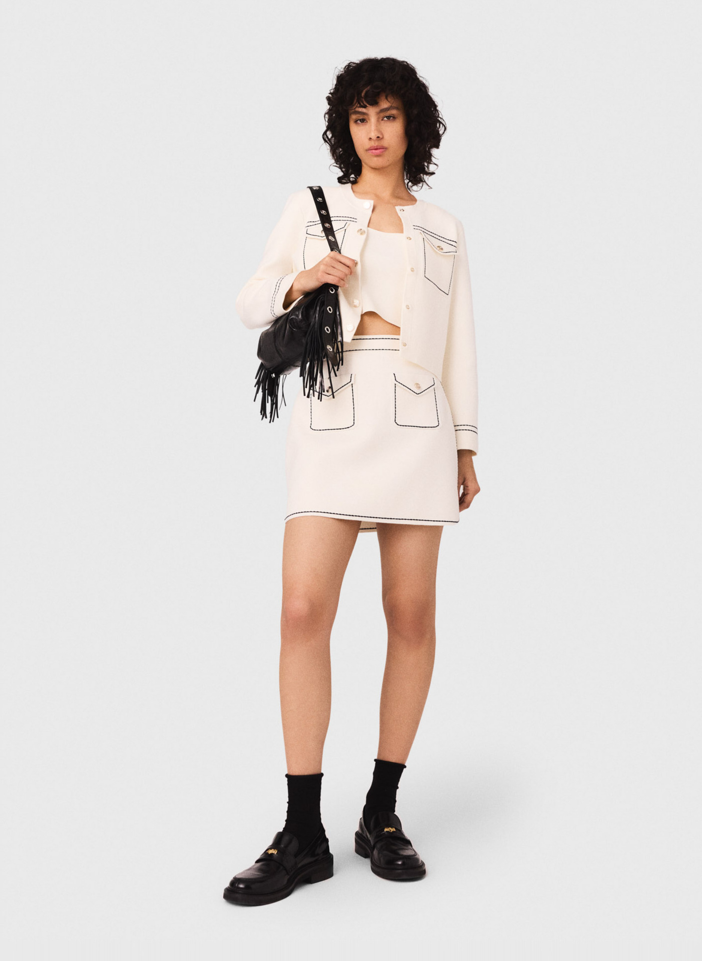 Jupe courte droite MAJE Beige