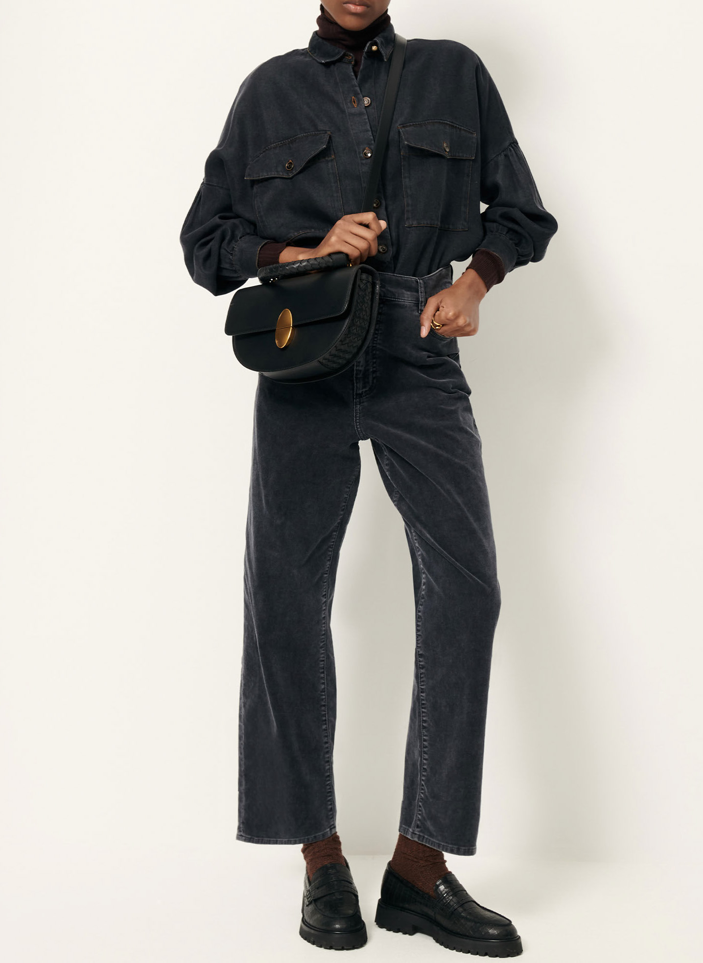 High-waisted straight-leg trousers in blended organic cotton SESSUN Grey