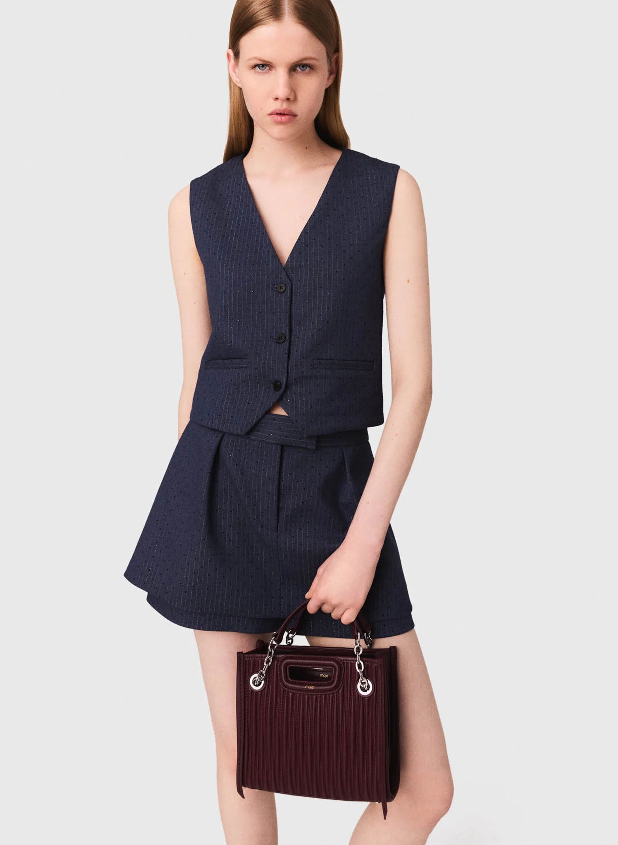 Gilet ajusté à fines rayures MAJE Bleu