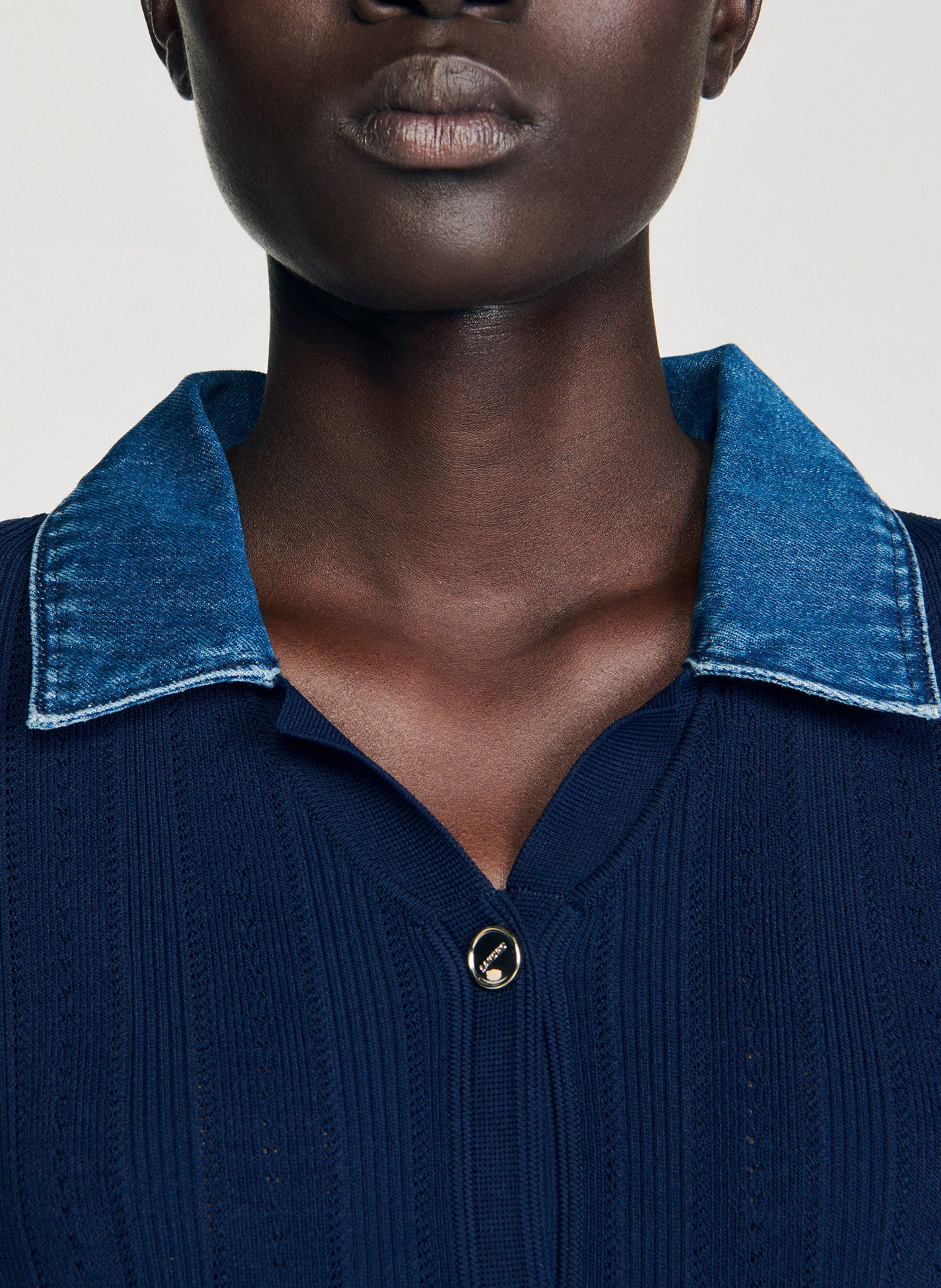 Robe longue ajustée col classique SANDRO Bleu