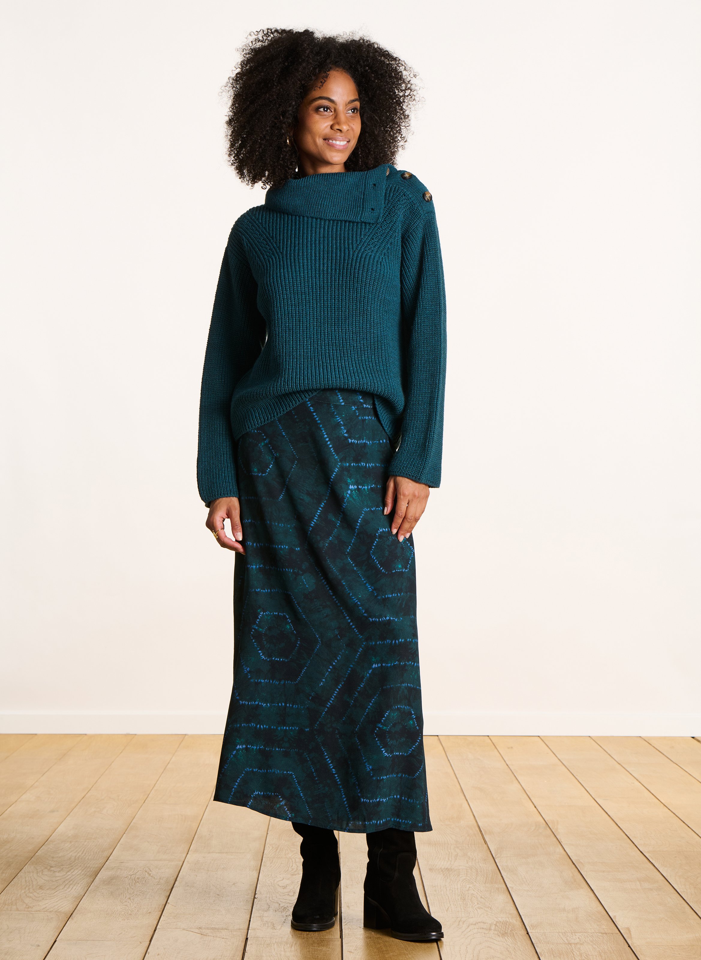 Asymmetrischer Oversized-Pullover mit Knopfleiste LA FEE MARABOUTEE Blau