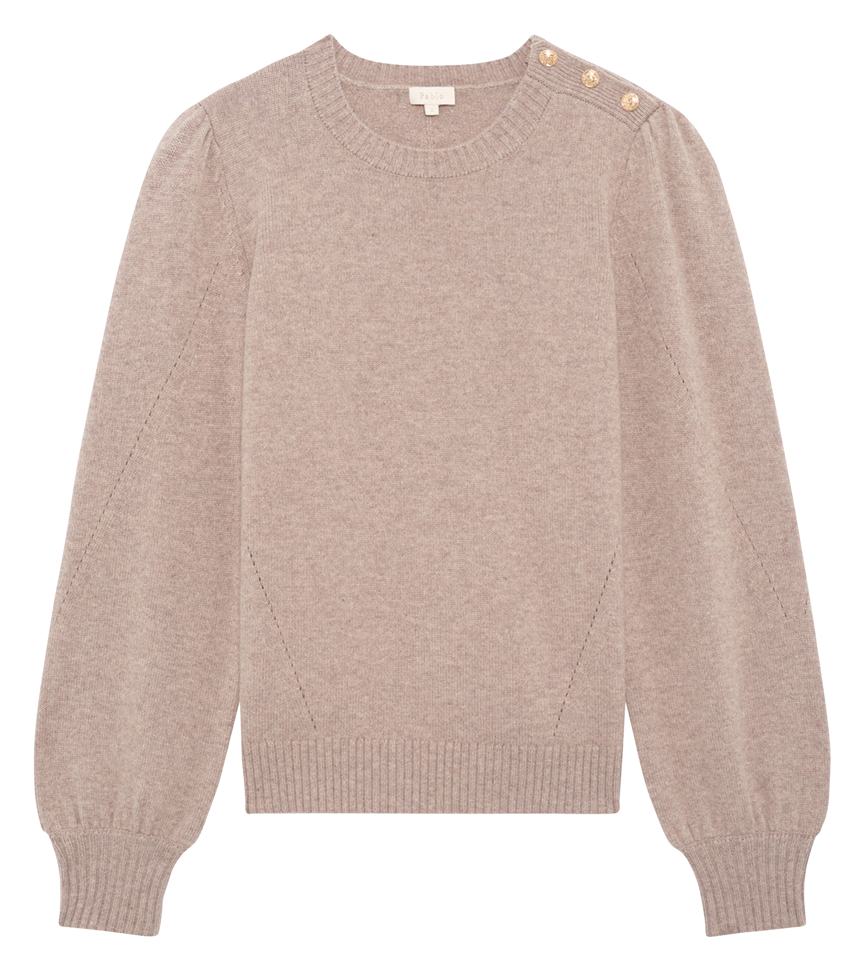 Pull droit col rond en laine ajourée PABLO Beige